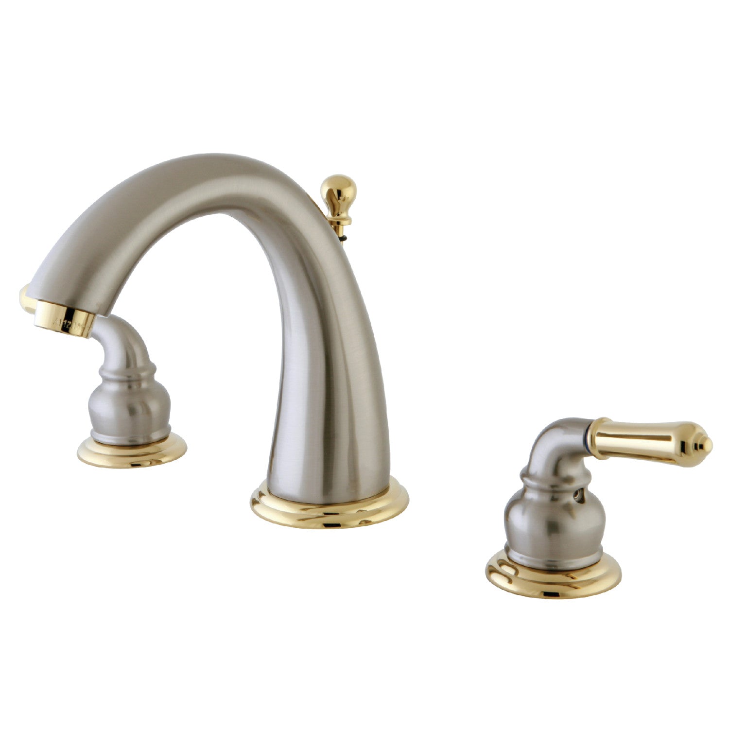 Kingston Tulare KS2969 - Naples Two-Handle 3-Hole Deck Mount Widespread Bathroom Faucet with Brass Pop-Up, Brushed Nickel/Polished Brass