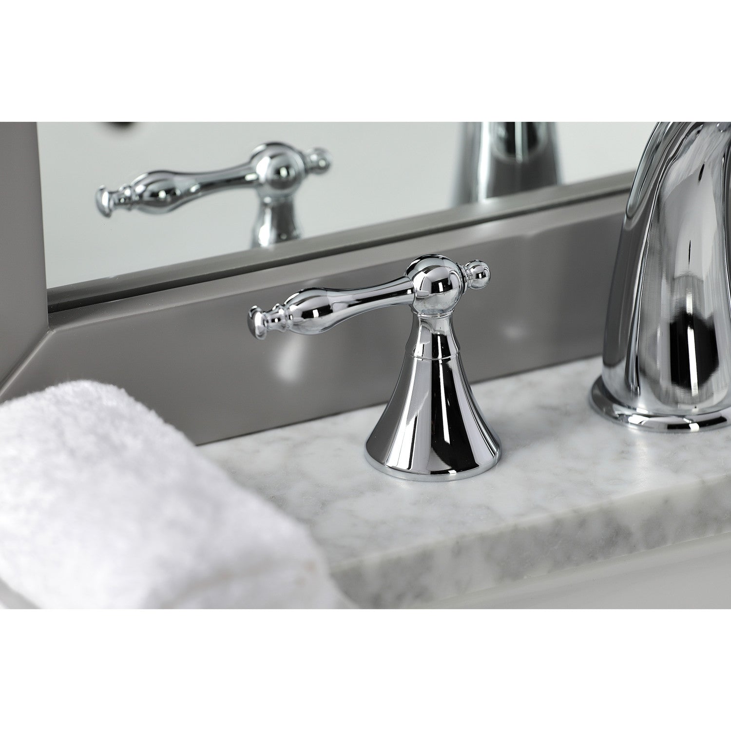 Kingston Tulare KS2971NL - Naples Two-Handle 3-Hole Deck Mount Widespread Bathroom Faucet with Brass Pop-Up, Polished Chrome — thumbnail 2