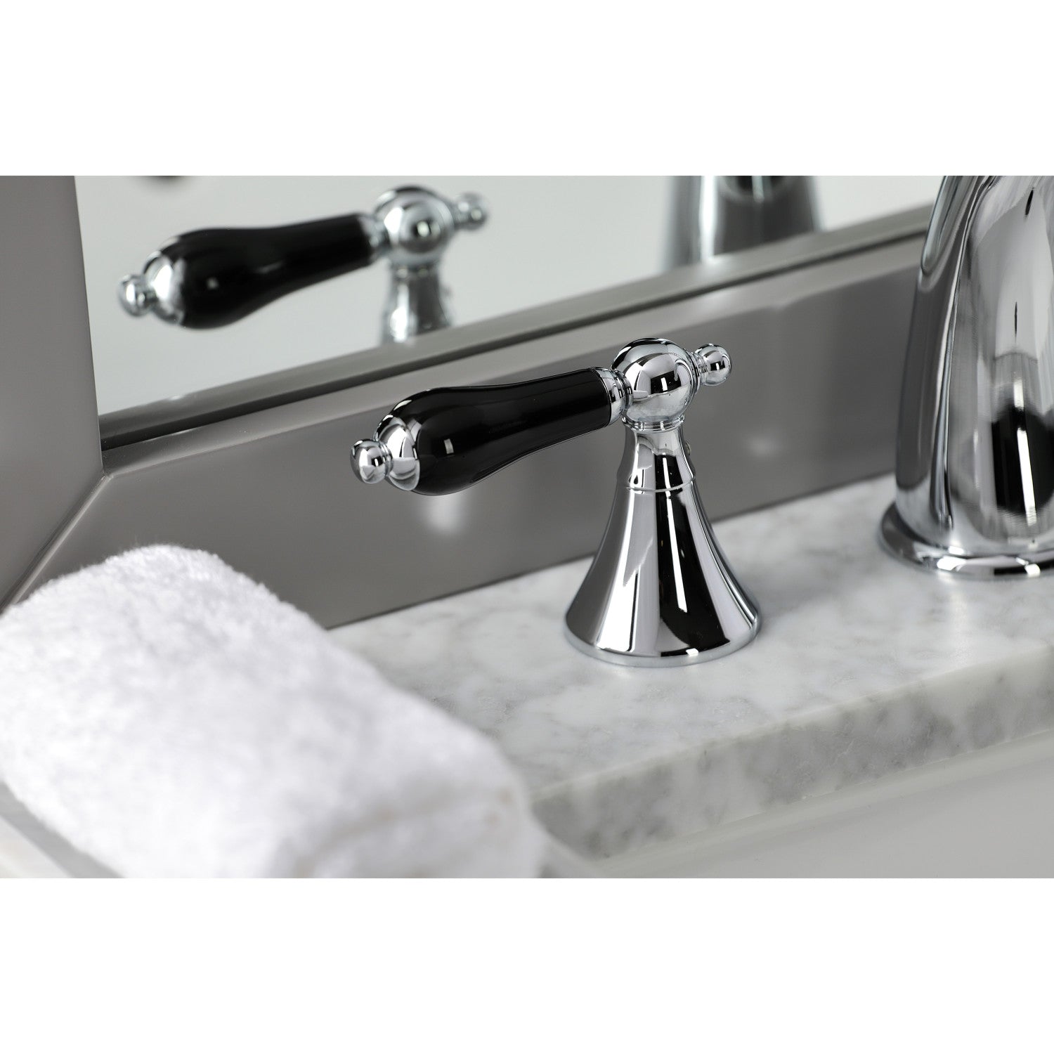 Kingston Tulare KS2971PKL - Duchess Two-Handle 3-Hole Deck Mount Widespread Bathroom Faucet with Brass Pop-Up, Polished Chrome — thumbnail 3