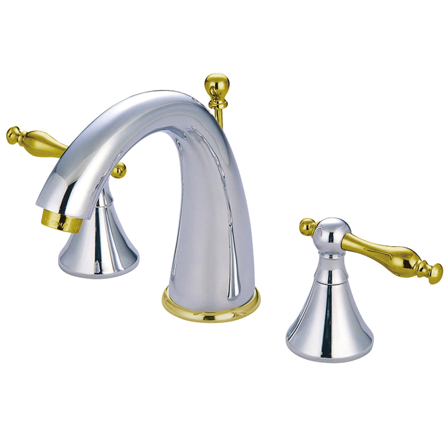 Kingston Tulare KS2974NL - Naples Two-Handle 3-Hole Deck Mount Widespread Bathroom Faucet with Brass Pop-Up, Polished Chrome/Polished Brass
