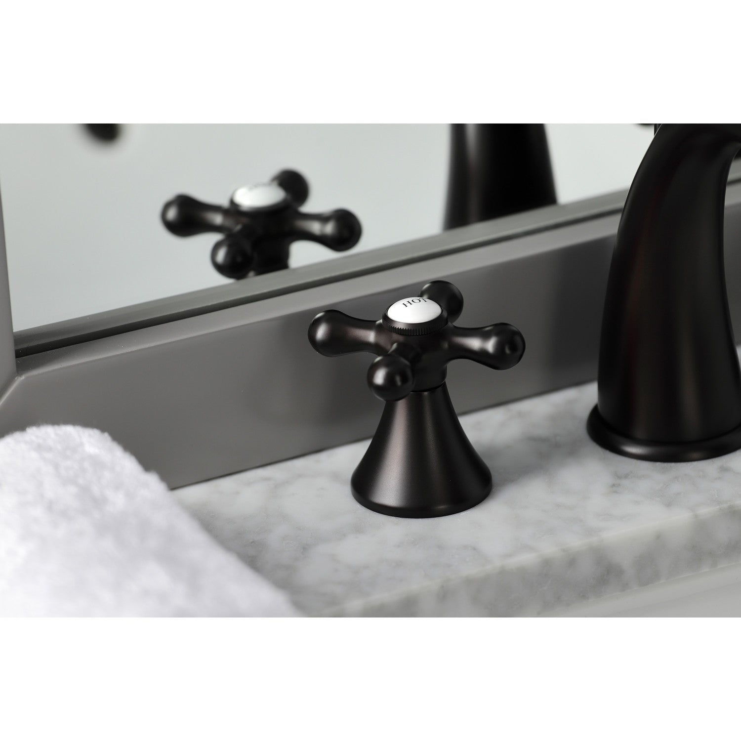 Kingston Tulare KS2975AX - Naples Two-Handle 3-Hole Deck Mount Widespread Bathroom Faucet with Brass Pop-Up, Oil Rubbed Bronze — thumbnail 3