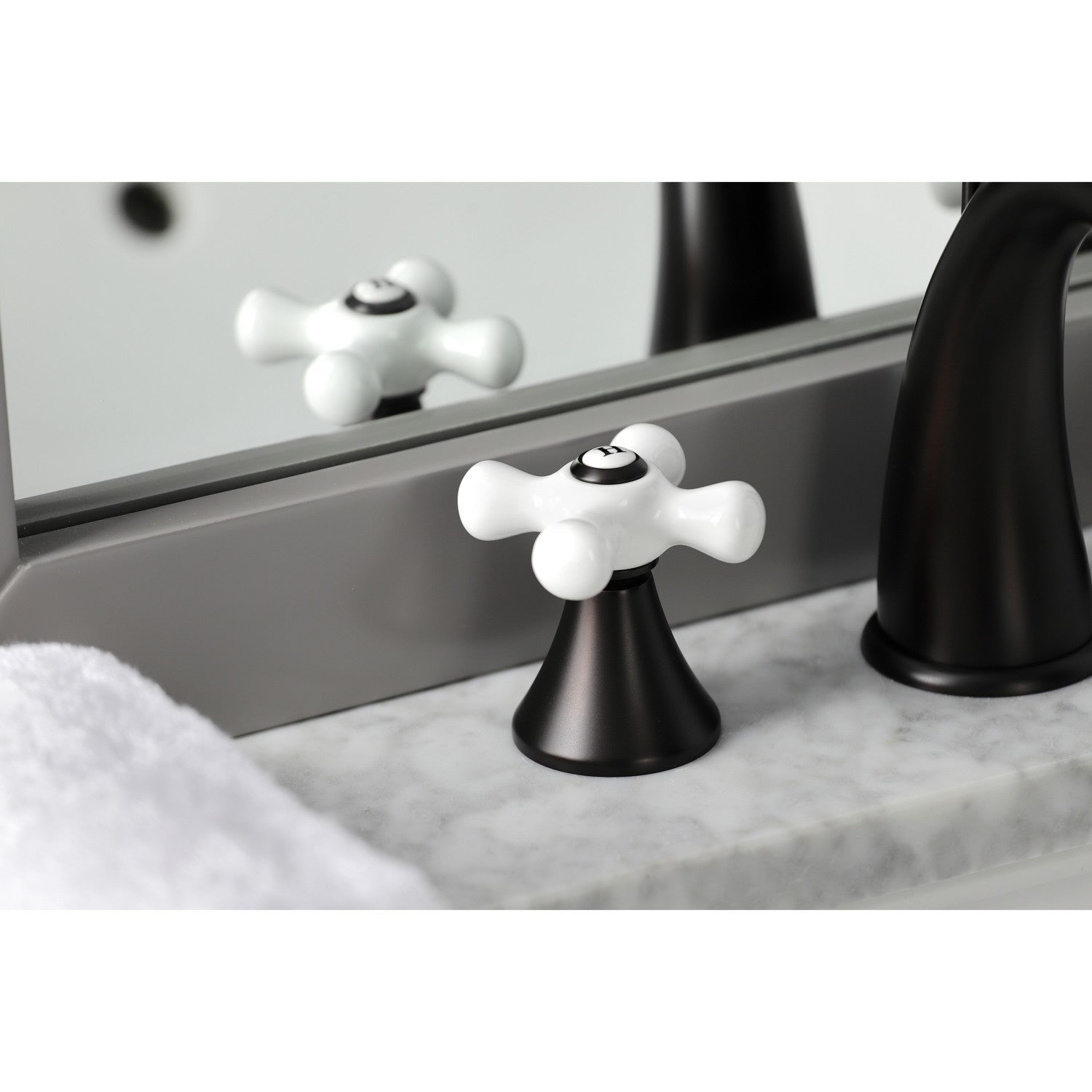 Kingston Tulare KS2975PX - Naples Two-Handle 3-Hole Deck Mount Widespread Bathroom Faucet with Brass Pop-Up, Oil Rubbed Bronze — thumbnail 3