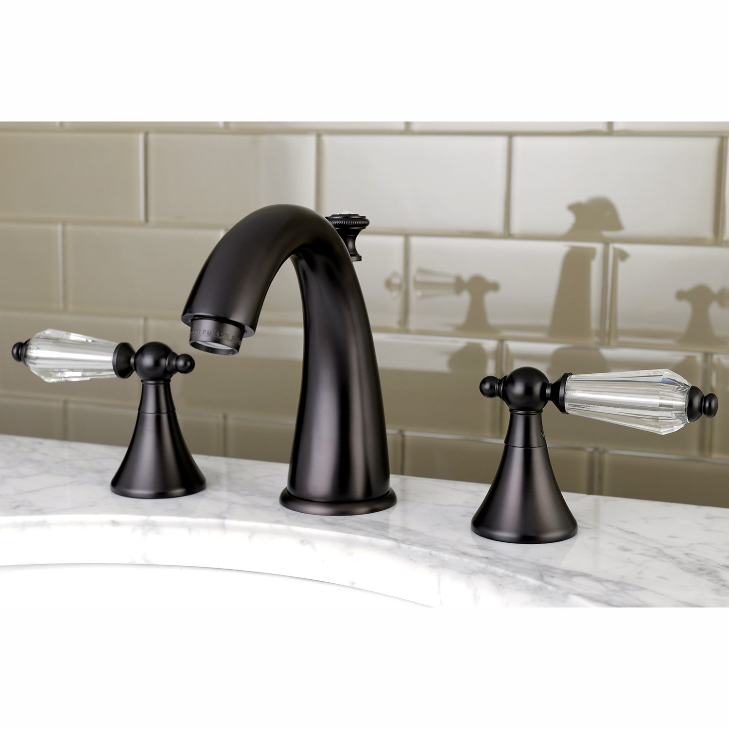 Kingston Tulare KS2975WLL - Wilshire Two-Handle 3-Hole Deck Mount Widespread Bathroom Faucet with Brass Pop-Up, Oil Rubbed Bronze — thumbnail 2