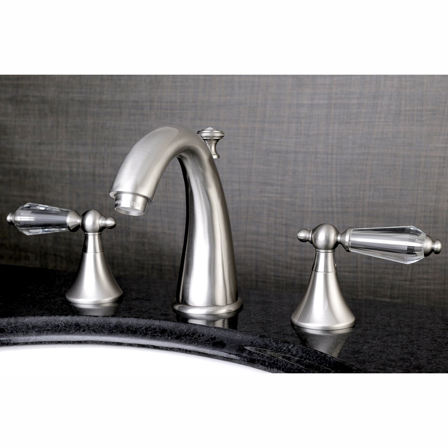 Kingston Tulare KS2978WLL - Wilshire Two-Handle 3-Hole Deck Mount Widespread Bathroom Faucet with Brass Pop-Up, Brushed Nickel — thumbnail 2