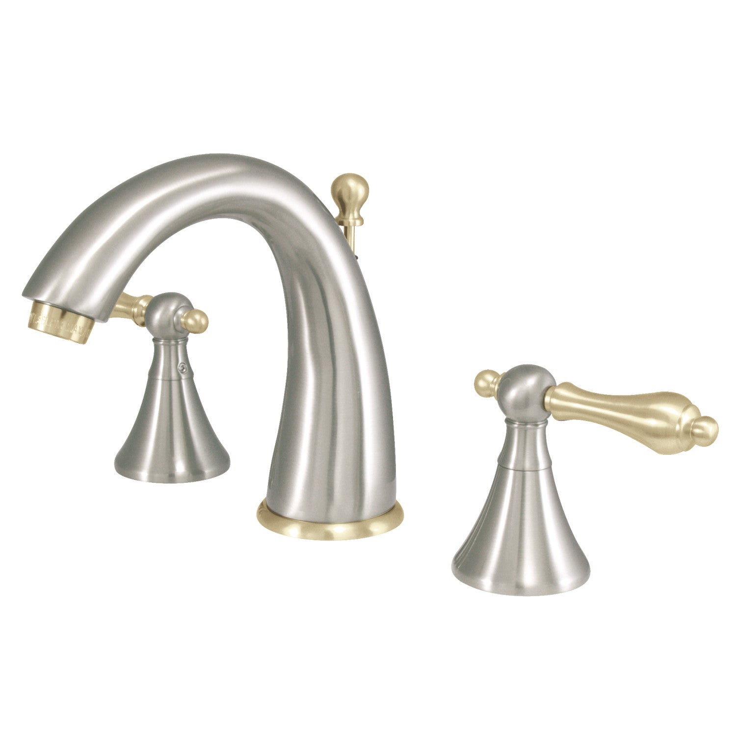 Kingston Tulare KS2979AL - Naples Two-Handle 3-Hole Deck Mount Widespread Bathroom Faucet with Brass Pop-Up, Brushed Nickel/Polished Brass