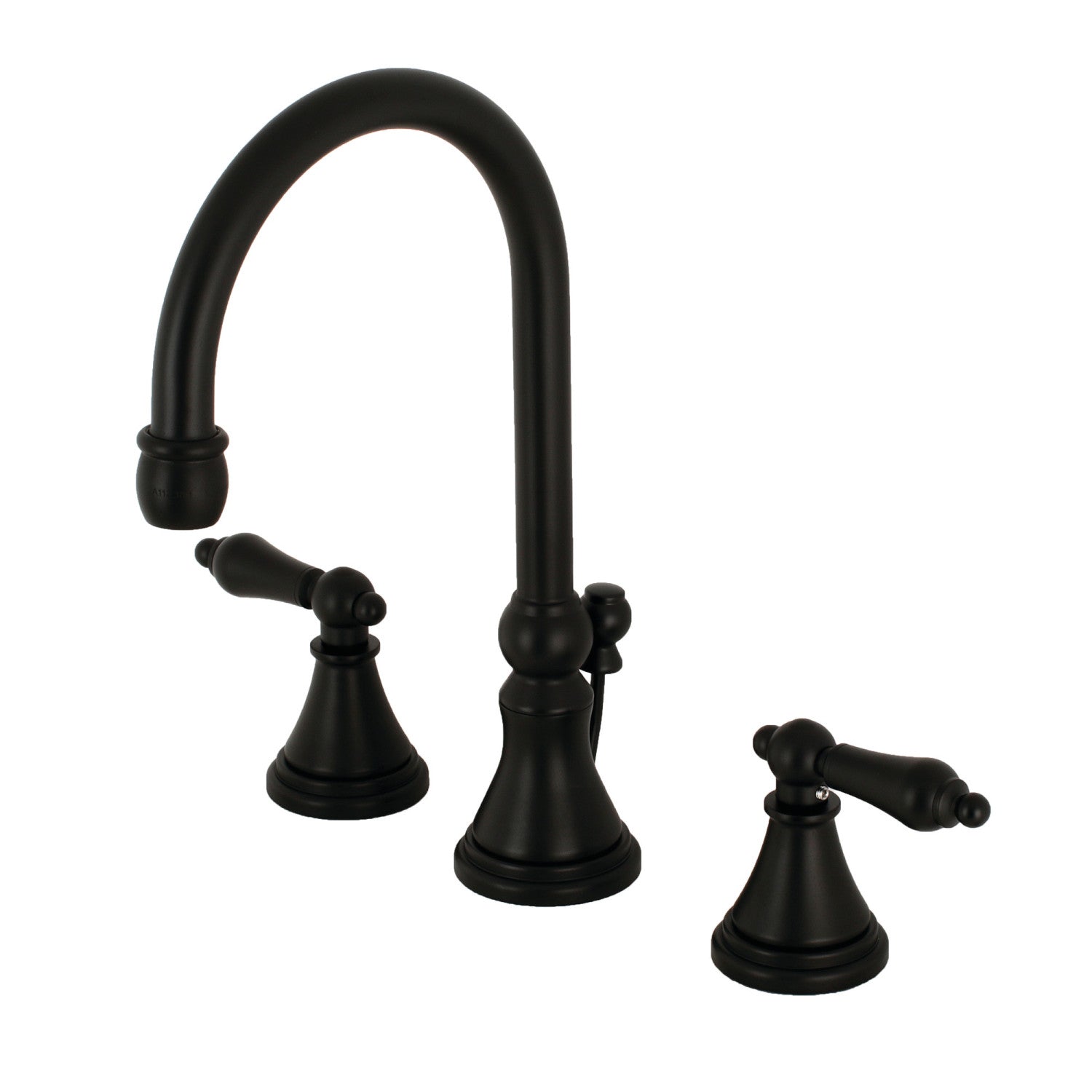 Kingston Tulare KS2980AL - Governor Two-Handle 3-Hole Deck Mount Widespread Bathroom Faucet with Brass Pop-Up, Matte Black