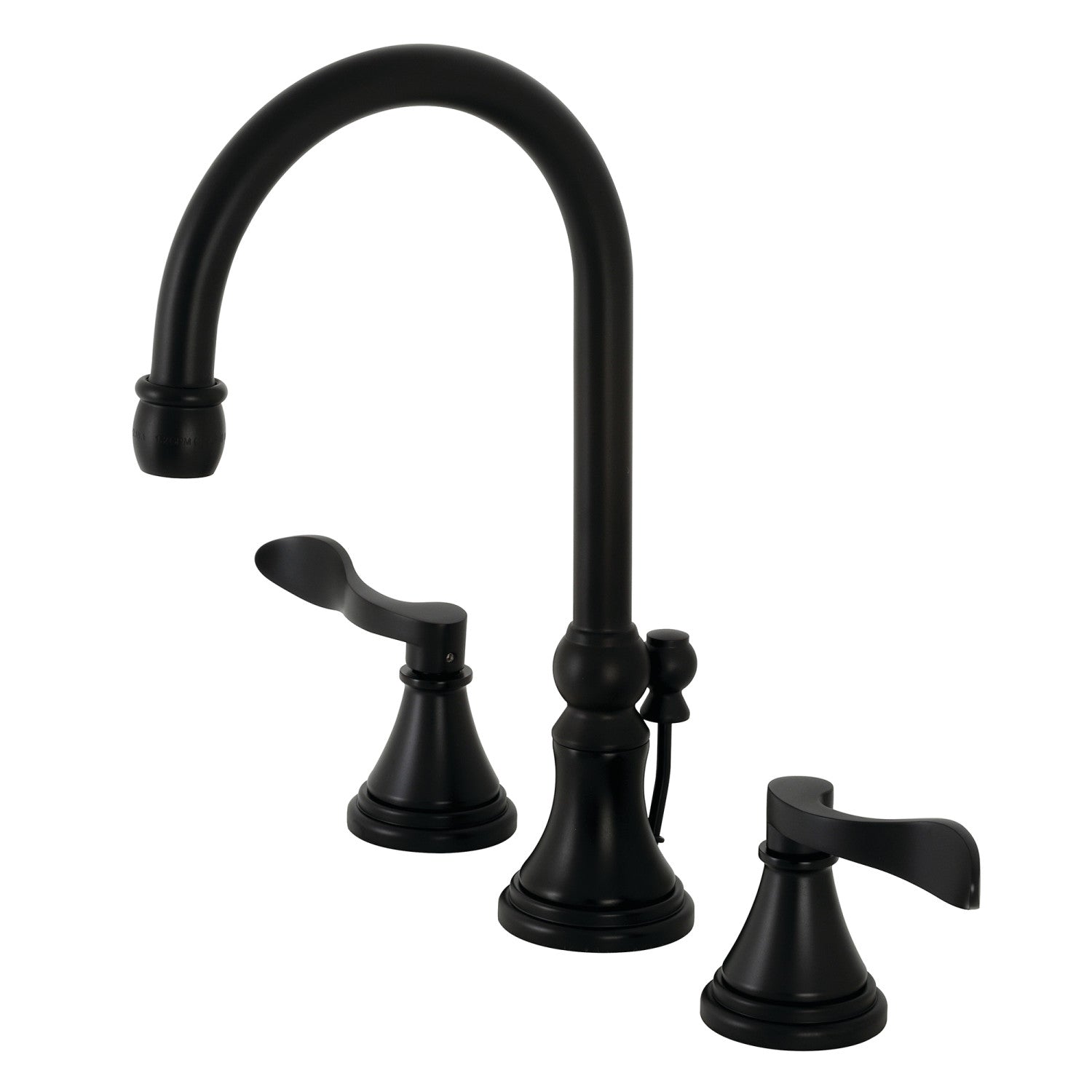 Kingston Tulare KS2980DFL - NuFrench Two-Handle 3-Hole Deck Mount Widespread Bathroom Faucet with Brass Pop-Up, Matte Black