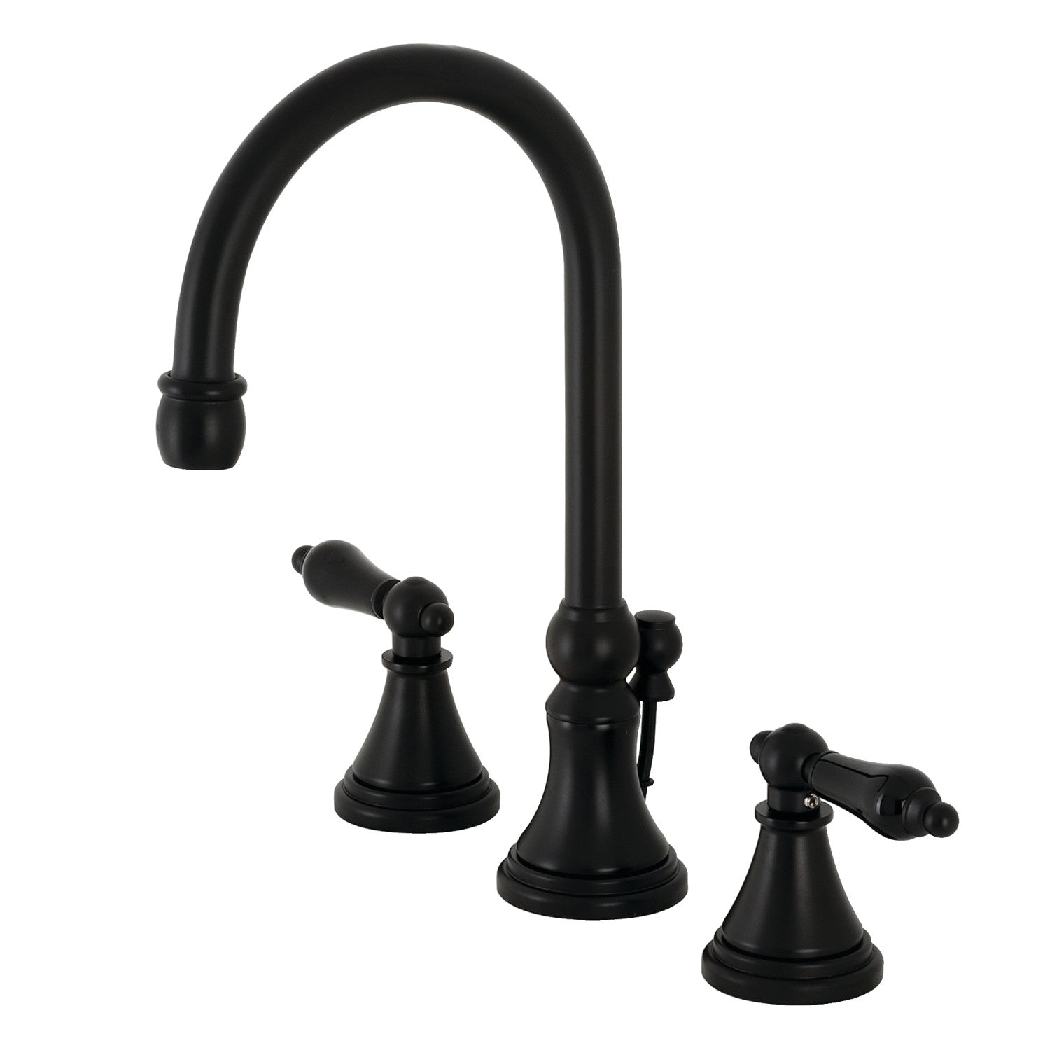 Kingston Tulare KS2980PKL - Duchess Two-Handle 3-Hole Deck Mount Widespread Bathroom Faucet with Brass Pop-Up, Matte Black