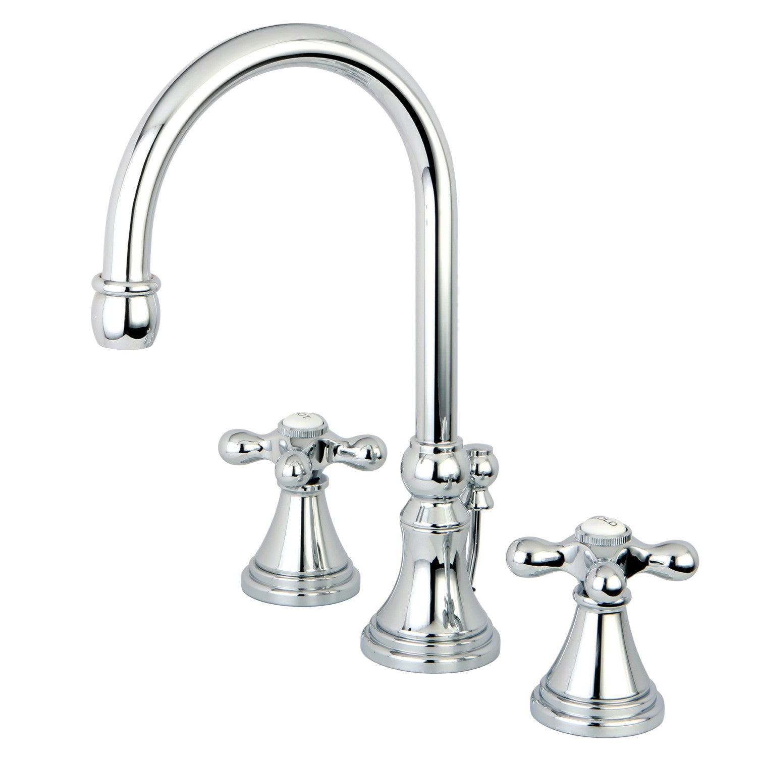 Kingston Tulare KS2981AX - Governor Two-Handle 3-Hole Deck Mount Widespread Bathroom Faucet with Brass Pop-Up, Polished Chrome
