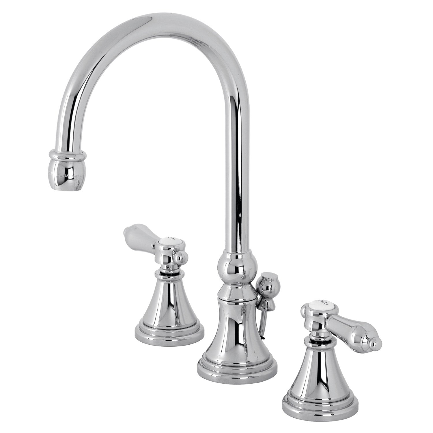 Kingston Tulare KS2981BAL - Heirloom Two-Handle 3-Hole Deck Mount Widespread Bathroom Faucet with Brass Pop-Up, Polished Chrome