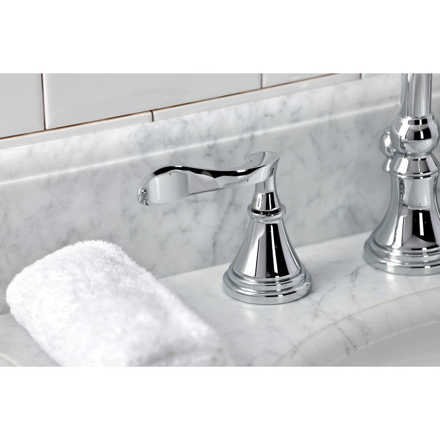 Kingston Tulare KS2981CFL - Century Two-Handle 3-Hole Deck Mount Widespread Bathroom Faucet with Brass Pop-Up, Polished Chrome — thumbnail 2
