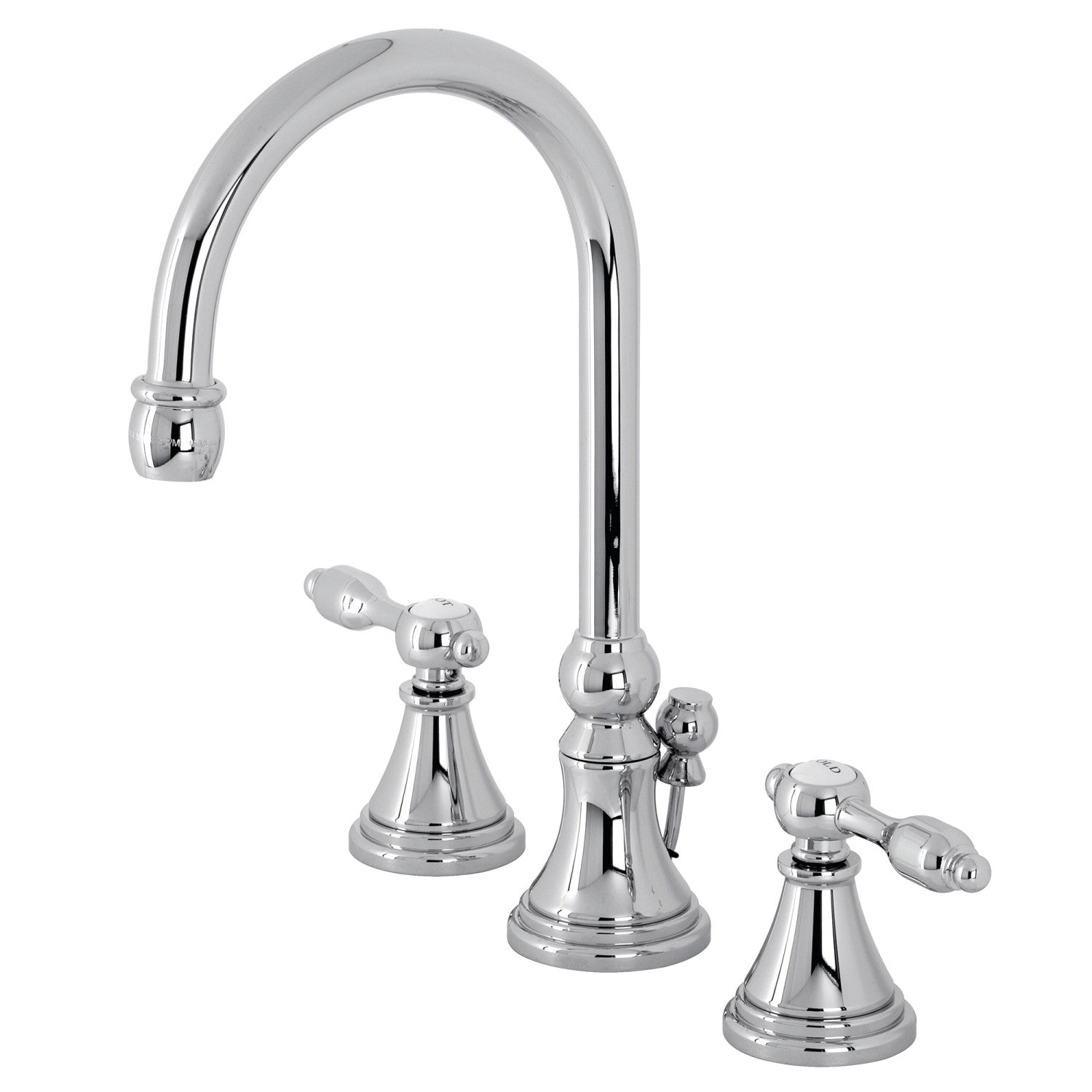 Kingston Tulare KS2981TAL - Tudor Two-Handle 3-Hole Deck Mount Widespread Bathroom Faucet with Brass Pop-Up, Polished Chrome