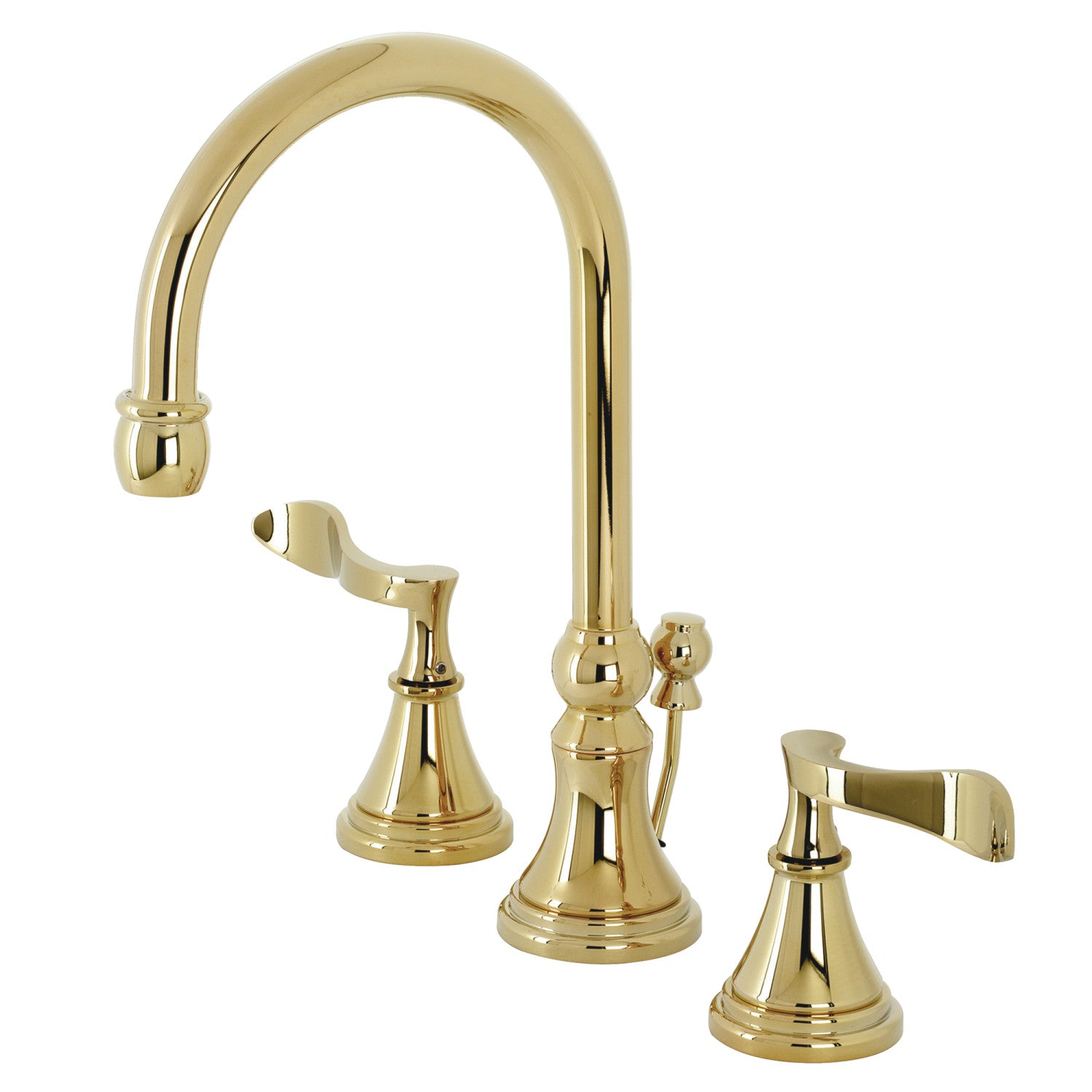 Kingston Tulare KS2982CFL - Century Two-Handle 3-Hole Deck Mount Widespread Bathroom Faucet with Brass Pop-Up, Polished Brass