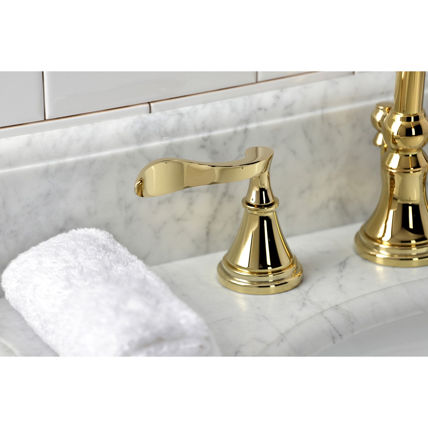 Kingston Tulare KS2982CFL - Century Two-Handle 3-Hole Deck Mount Widespread Bathroom Faucet with Brass Pop-Up, Polished Brass — thumbnail 2