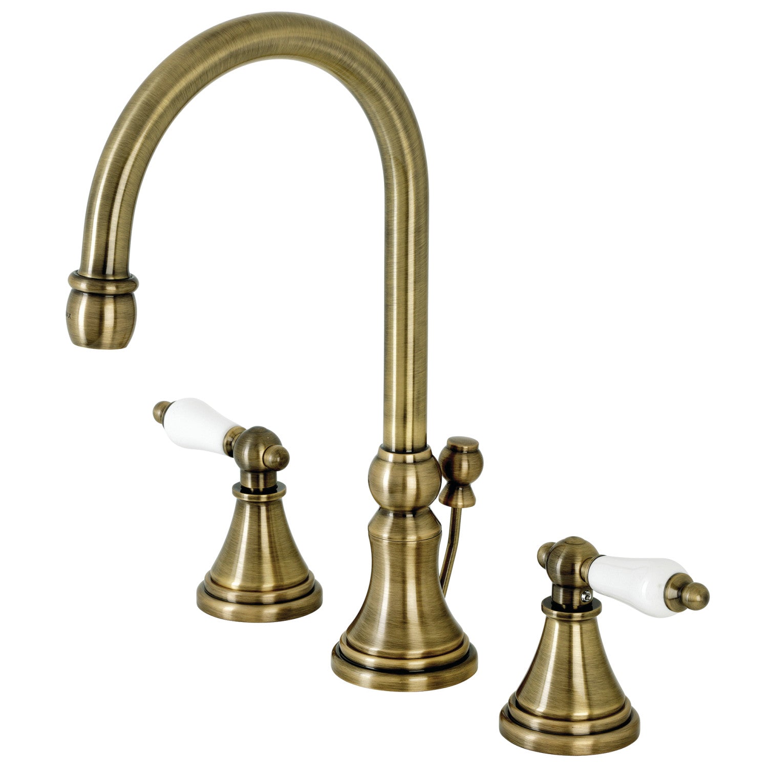 Kingston Tulare KS2983PL - Governor Two-Handle 3-Hole Deck Mount Widespread Bathroom Faucet with Brass Pop-Up, Antique Brass