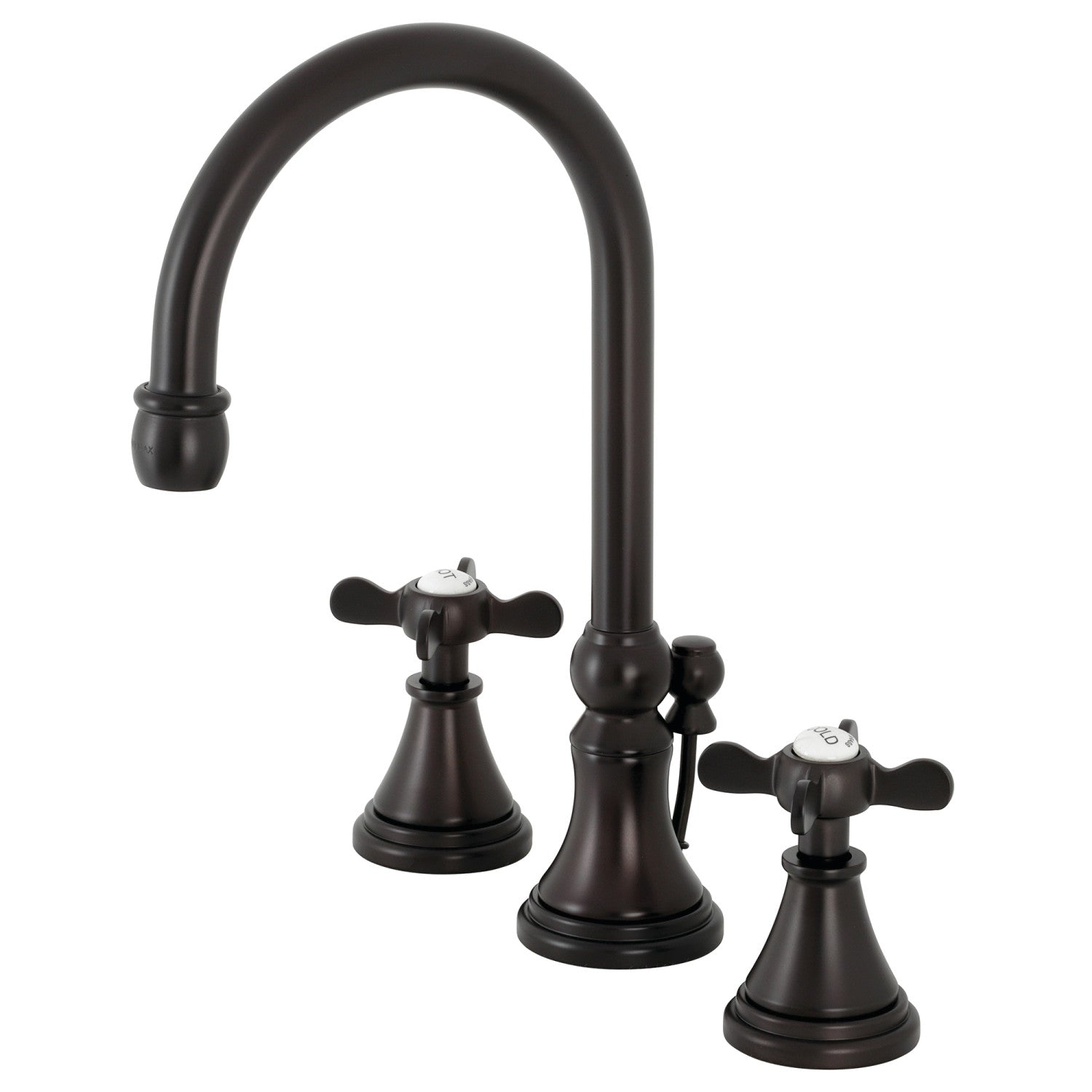 Kingston Tulare KS2985BEX - Essex Two-Handle 3-Hole Deck Mount Widespread Bathroom Faucet with Brass Pop-Up, Oil Rubbed Bronze