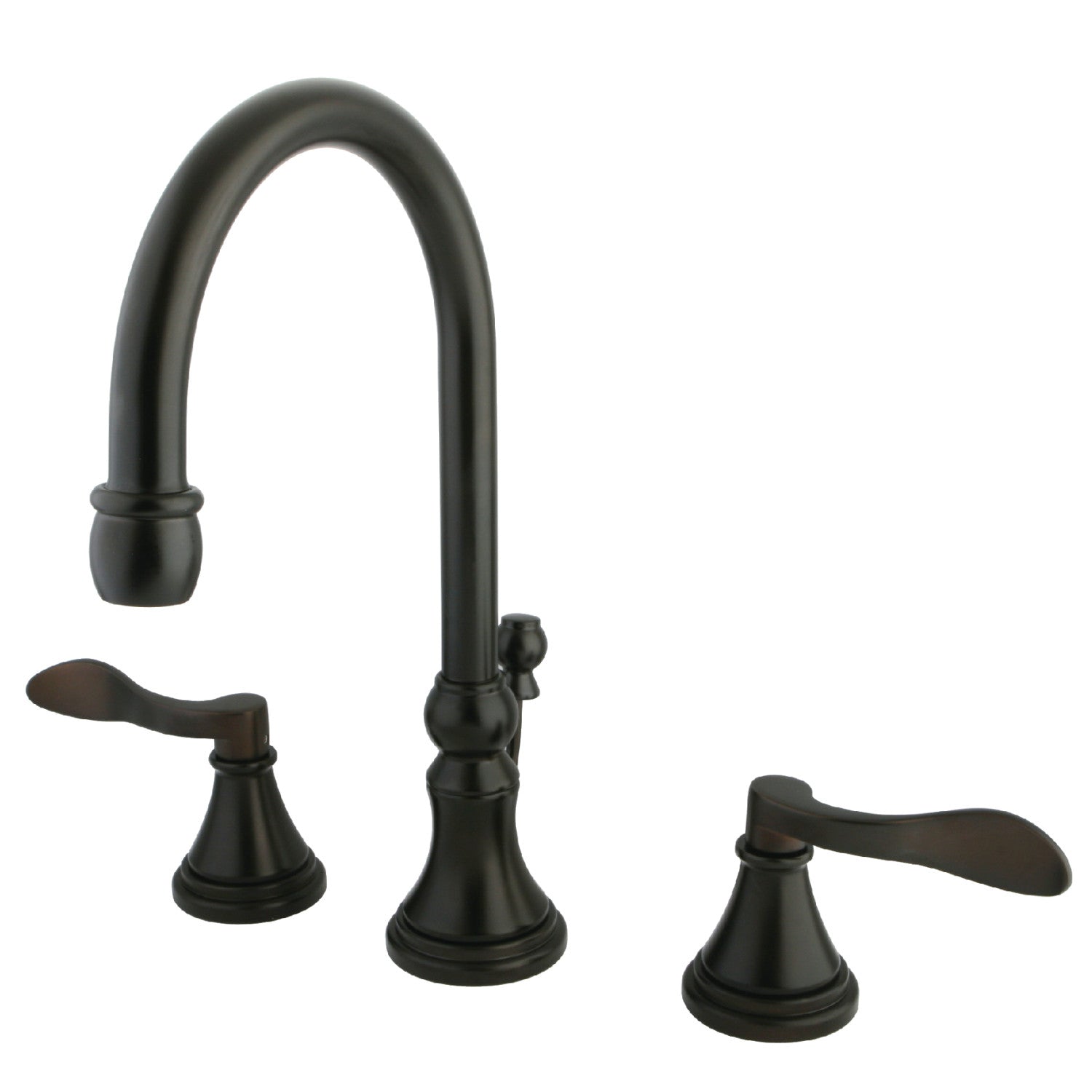 Kingston Tulare KS2985DFL - NuFrench Two-Handle 3-Hole Deck Mount Widespread Bathroom Faucet with Brass Pop-Up, Oil Rubbed Bronze