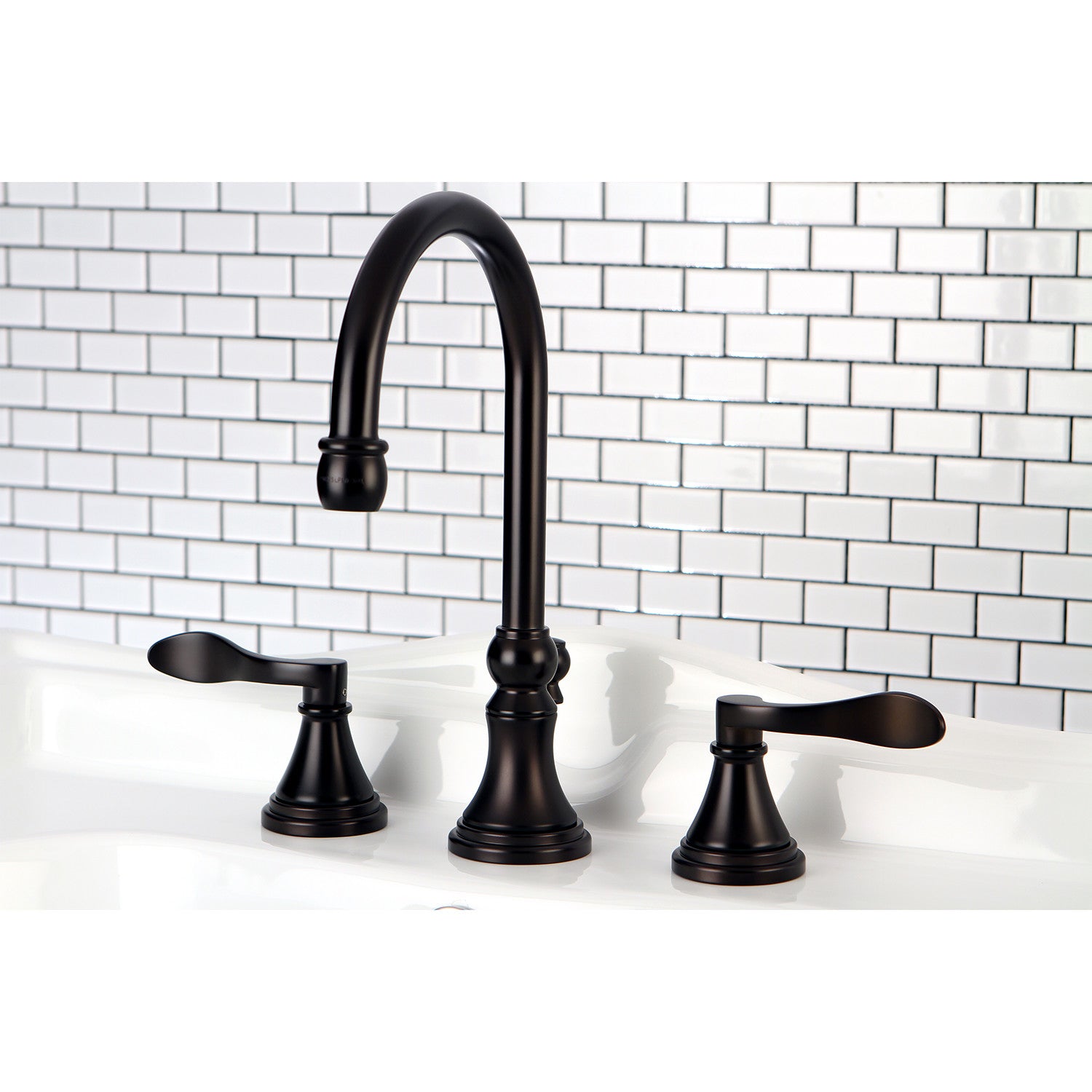 Kingston Tulare KS2985DFL - NuFrench Two-Handle 3-Hole Deck Mount Widespread Bathroom Faucet with Brass Pop-Up, Oil Rubbed Bronze — thumbnail 2