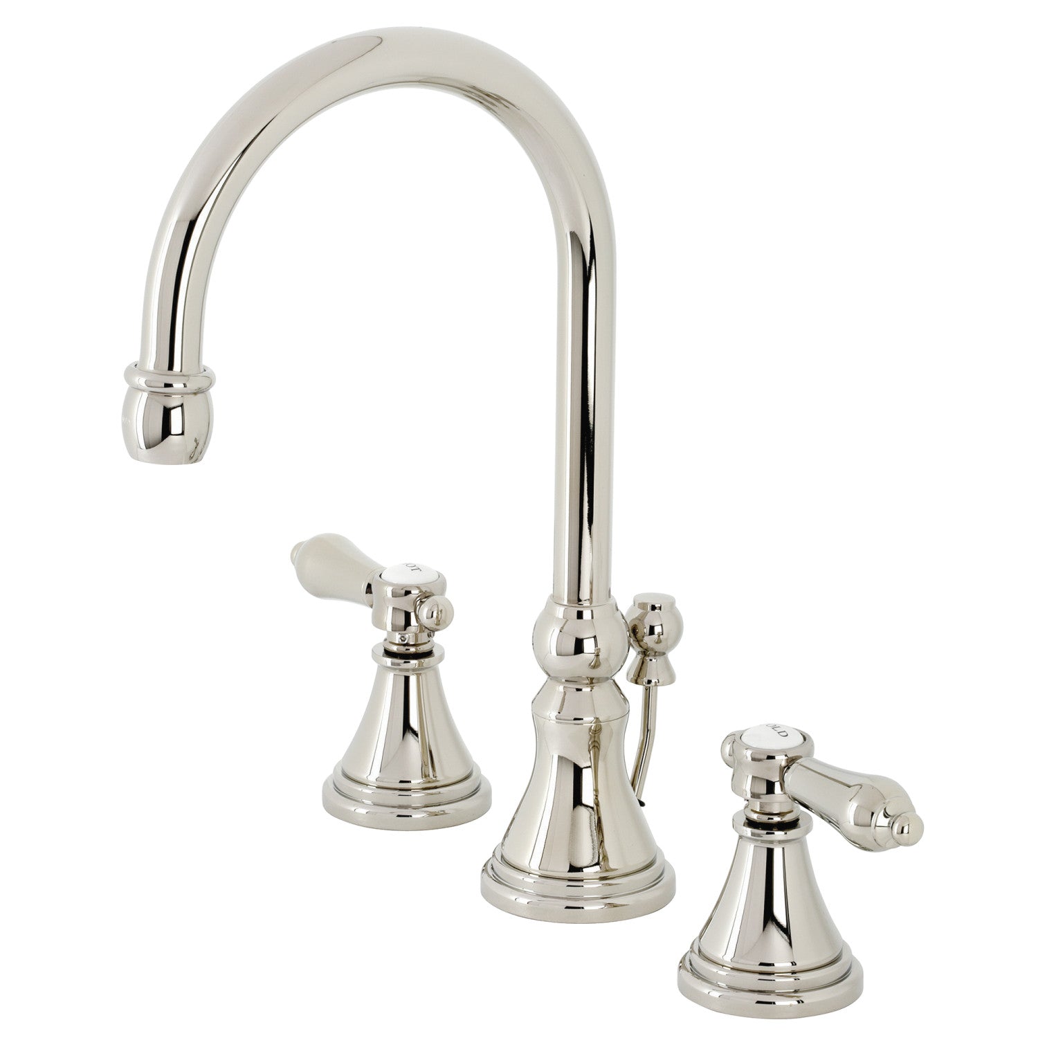 Kingston Tulare KS2986BAL - Heirloom Two-Handle 3-Hole Deck Mount Widespread Bathroom Faucet with Brass Pop-Up, Polished Nickel
