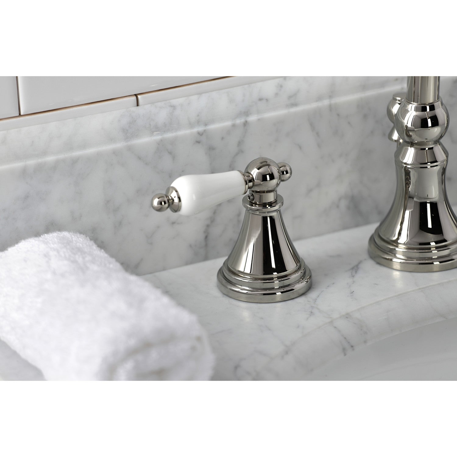 Kingston Tulare KS2986PL - Governor Two-Handle 3-Hole Deck Mount Widespread Bathroom Faucet with Brass Pop-Up, Polished Nickel — thumbnail 2