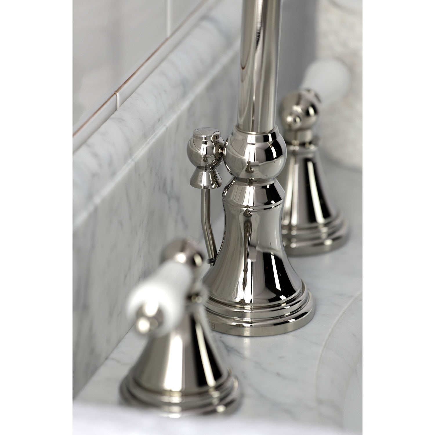 Kingston Tulare KS2986PL - Governor Two-Handle 3-Hole Deck Mount Widespread Bathroom Faucet with Brass Pop-Up, Polished Nickel — thumbnail 3