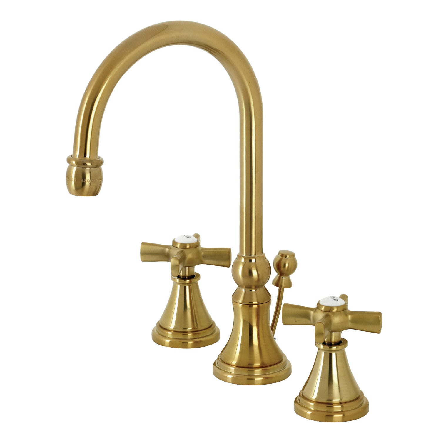 Kingston Tulare KS2987ZX - Millennium Two-Handle 3-Hole Deck Mount Widespread Bathroom Faucet with Brass Pop-Up, Brushed Brass