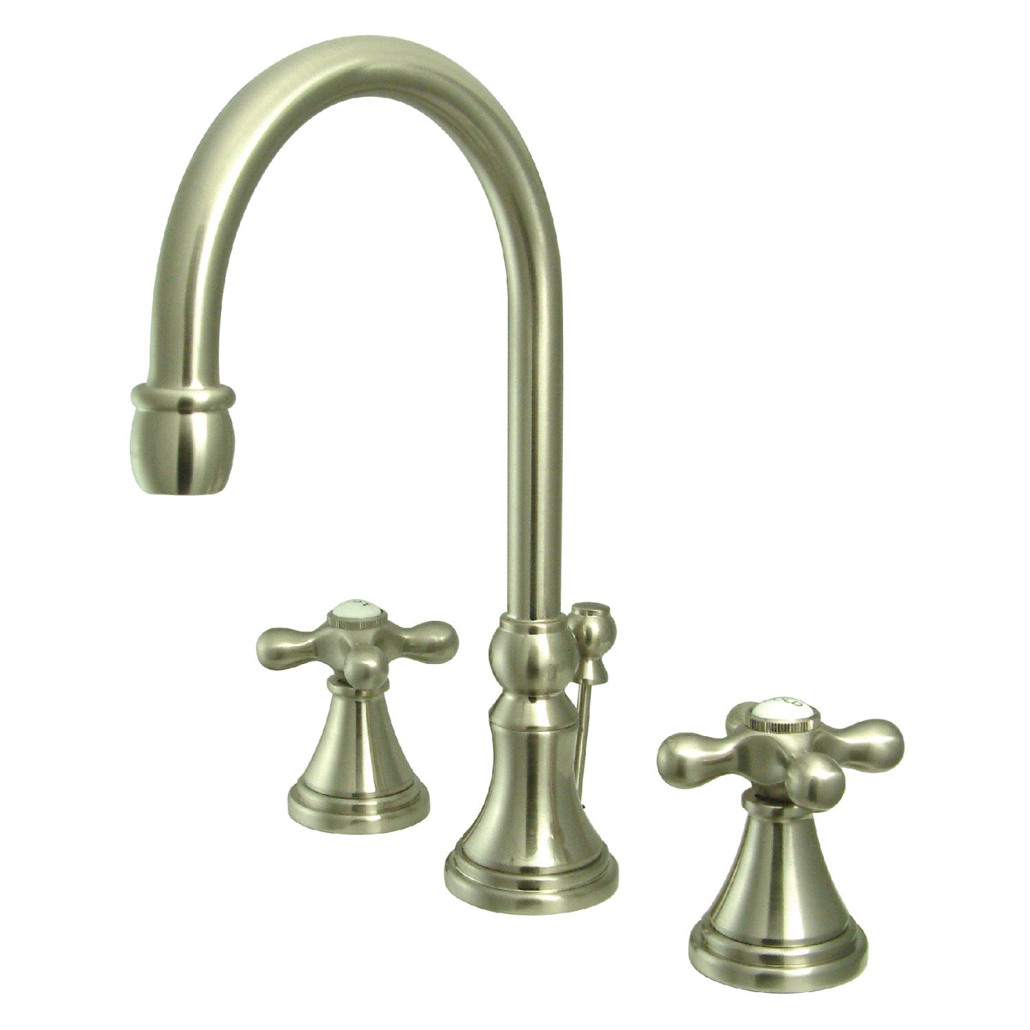 Kingston Tulare KS2988AX - Governor Two-Handle 3-Hole Deck Mount Widespread Bathroom Faucet with Brass Pop-Up, Brushed Nickel