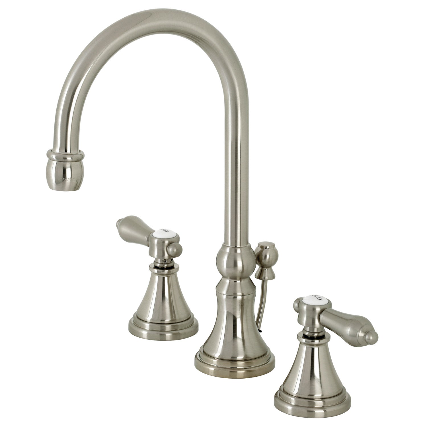 Kingston Tulare KS2988BAL - Heirloom Two-Handle 3-Hole Deck Mount Widespread Bathroom Faucet with Brass Pop-Up, Brushed Nickel