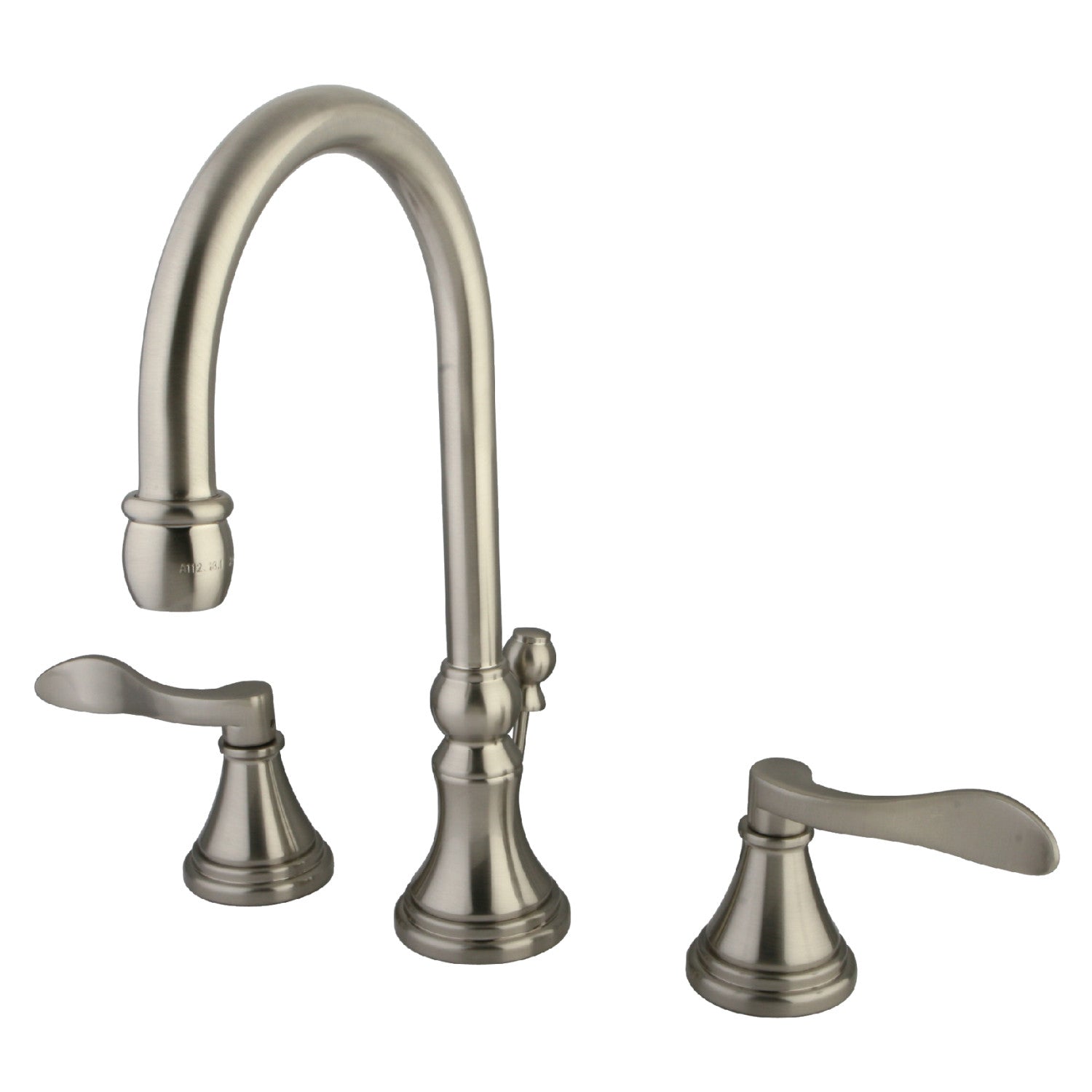 Kingston Tulare KS2988DFL - NuFrench Two-Handle 3-Hole Deck Mount Widespread Bathroom Faucet with Brass Pop-Up, Brushed Nickel