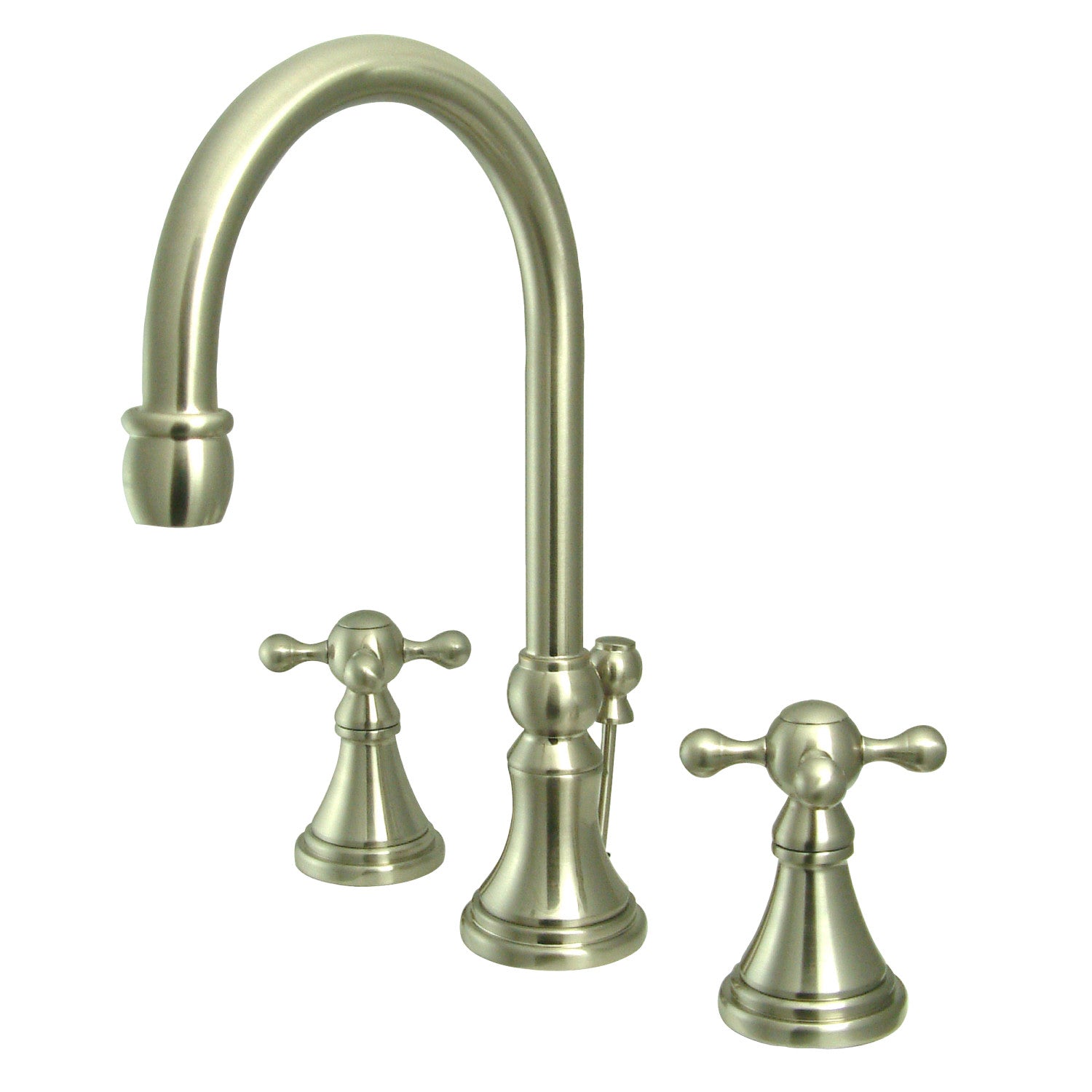 Kingston Tulare KS2988KX - Governor Two-Handle 3-Hole Deck Mount Widespread Bathroom Faucet with Brass Pop-Up, Brushed Nickel