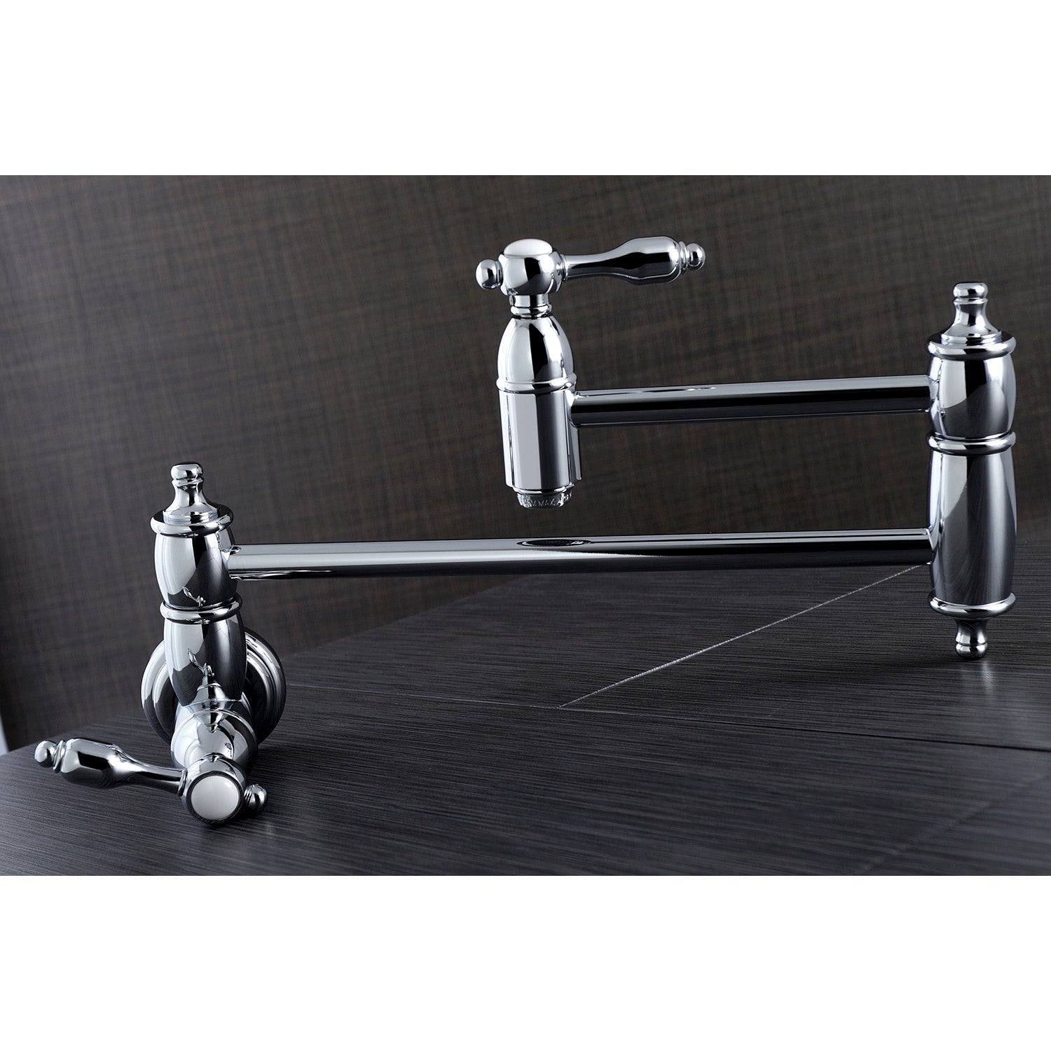 Kingston Heirloom KS3101TAL - Tudor Two-Handle 1-Hole Wall Mount Pot Filler Faucet, Polished Chrome — thumbnail 2