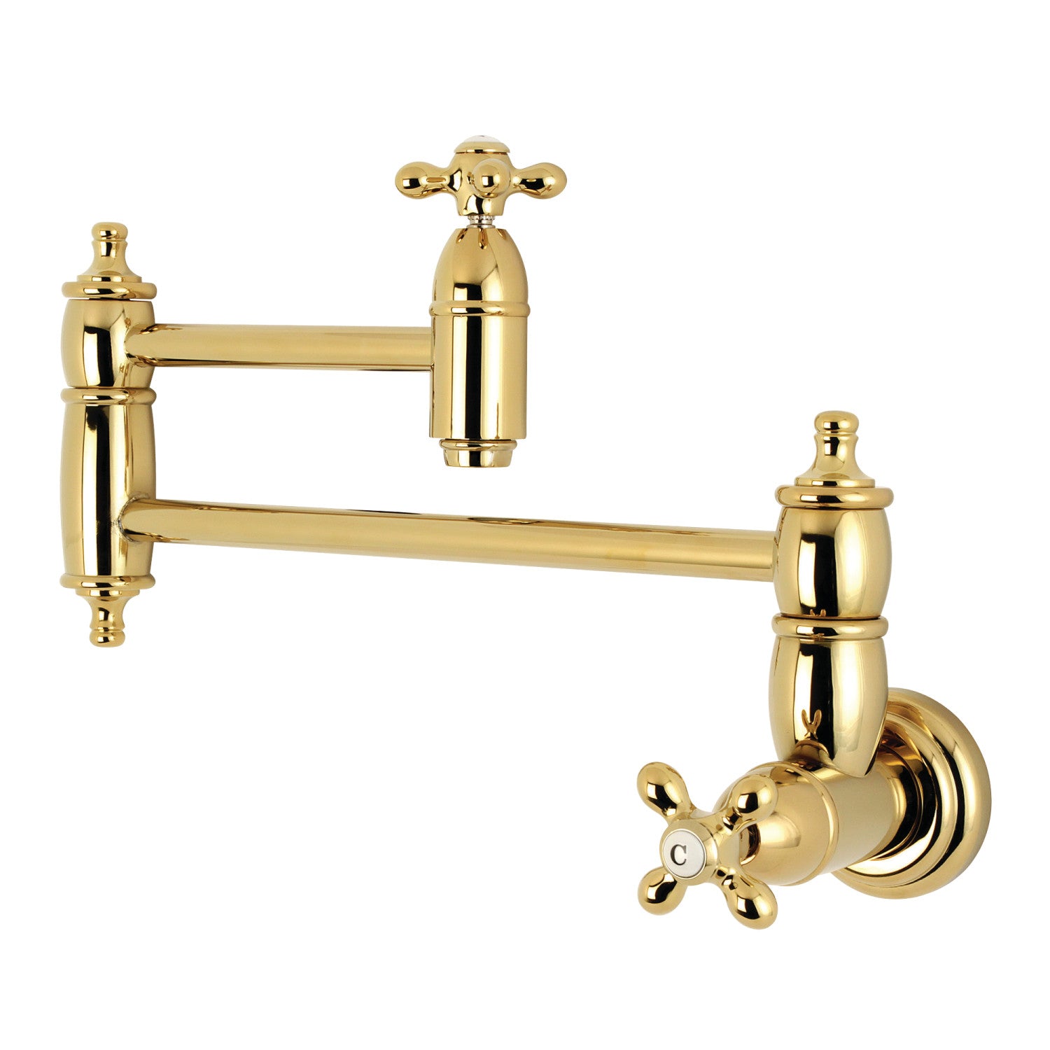 Kingston Heirloom KS3102AX - Restoration Two-Handle 1-Hole Wall Mount Pot Filler Faucet, Polished Brass