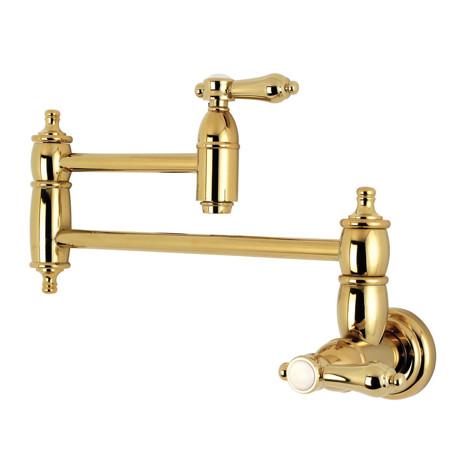 Kingston Heirloom KS3102BAL - Heirloom Two-Handle 1-Hole Wall Mount Pot Filler Faucet, Polished Brass