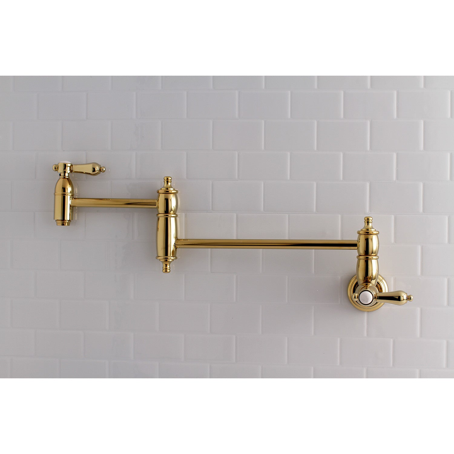 Kingston Heirloom KS3102BAL - Heirloom Two-Handle 1-Hole Wall Mount Pot Filler Faucet, Polished Brass — thumbnail 2