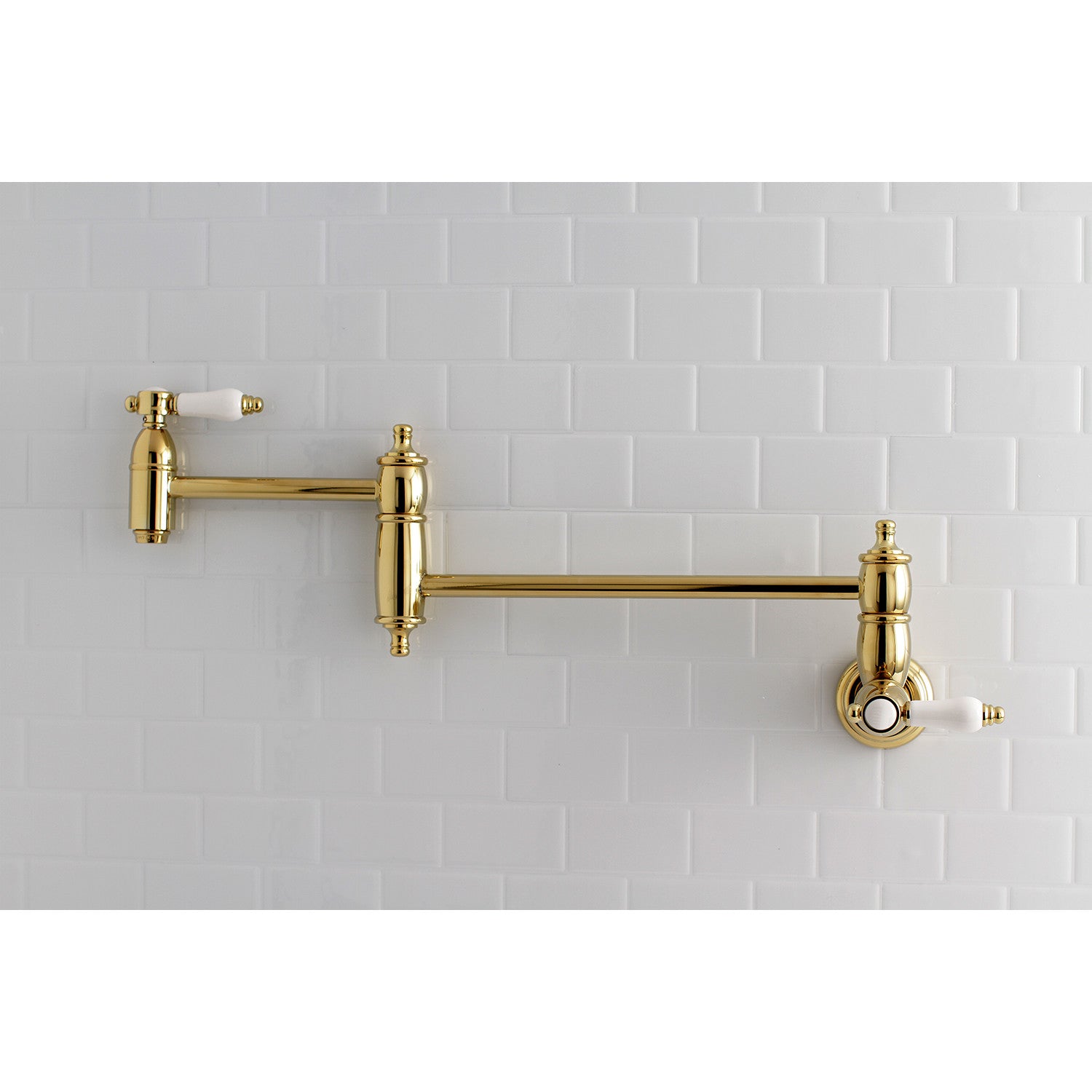 Kingston Heirloom KS3102BPL - Bel-Air Two-Handle 1-Hole Wall Mount Pot Filler Faucet, Polished Brass — thumbnail 2