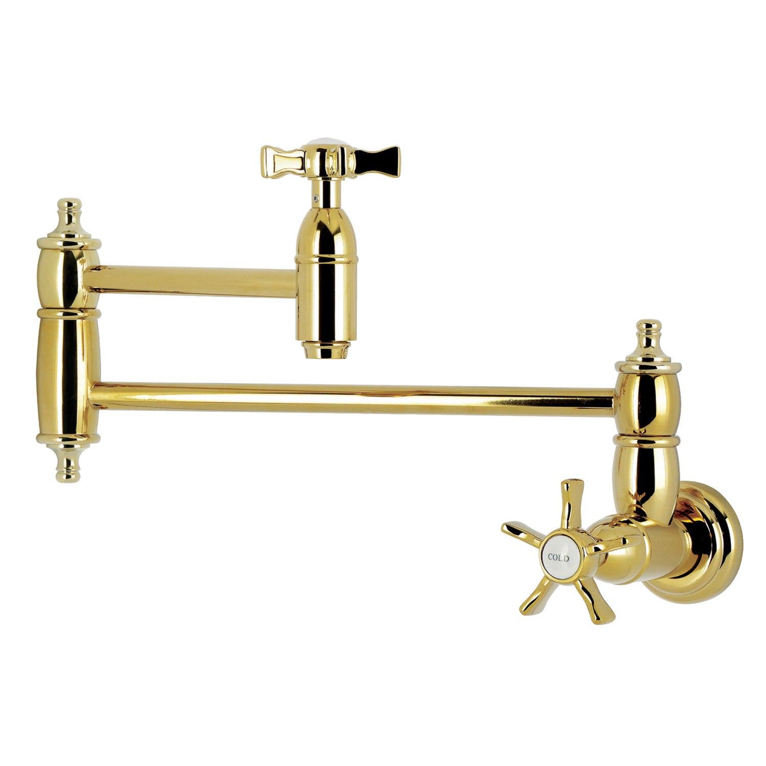 Kingston Heirloom KS3102NX - Hamilton Two-Handle 1-Hole Wall Mount Pot Filler Faucet, Polished Brass