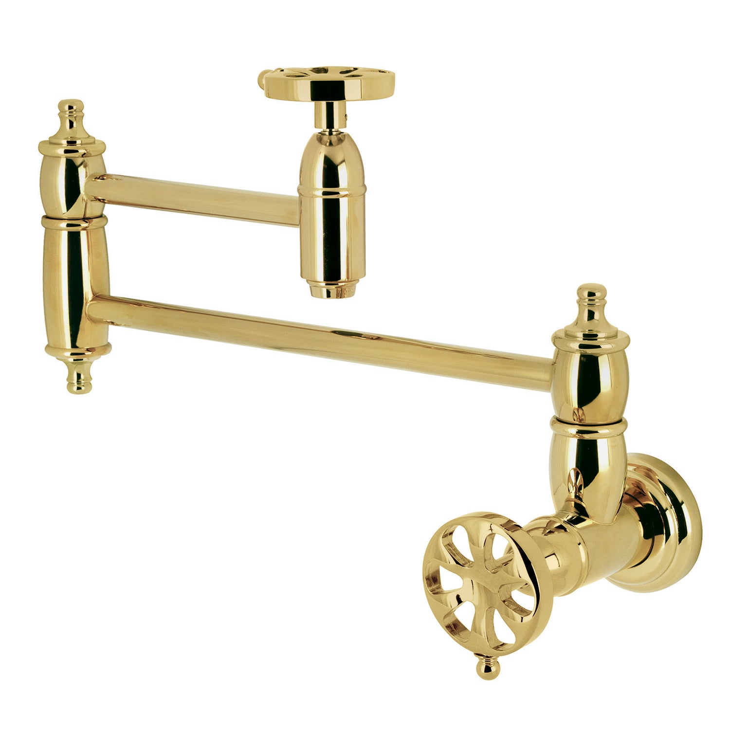 Kingston Tulare KS3102RX - Belknap Two-Handle 1-Hole Wall Mount Pot Filler Faucet, Polished Brass