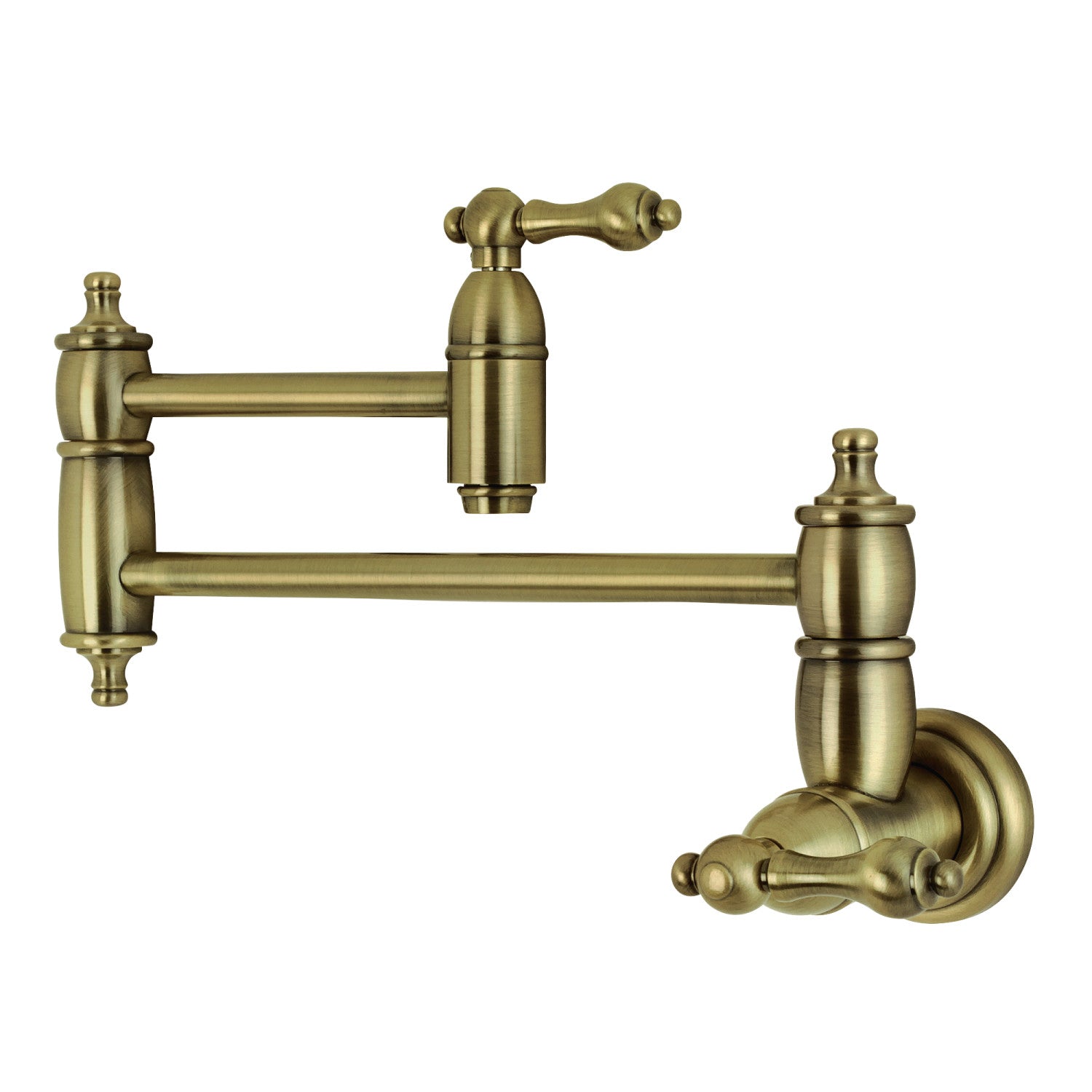 Kingston Heirloom KS3103AL - Restoration Two-Handle 1-Hole Wall Mount Pot Filler Faucet, Antique Brass