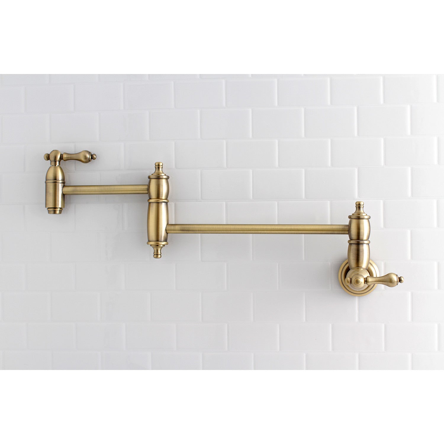 Kingston Heirloom KS3103AL - Restoration Two-Handle 1-Hole Wall Mount Pot Filler Faucet, Antique Brass — thumbnail 2