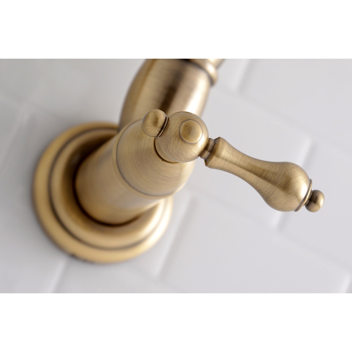Kingston Heirloom KS3103AL - Restoration Two-Handle 1-Hole Wall Mount Pot Filler Faucet, Antique Brass — thumbnail 3
