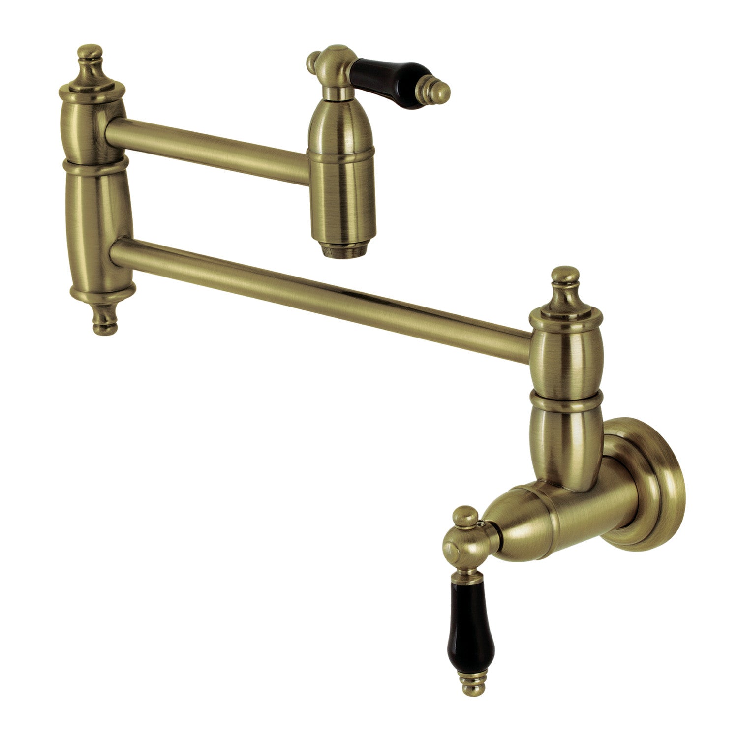Kingston Heirloom KS3103PKL - Duchess Two-Handle 1-Hole Wall Mount Pot Filler Faucet, Antique Brass