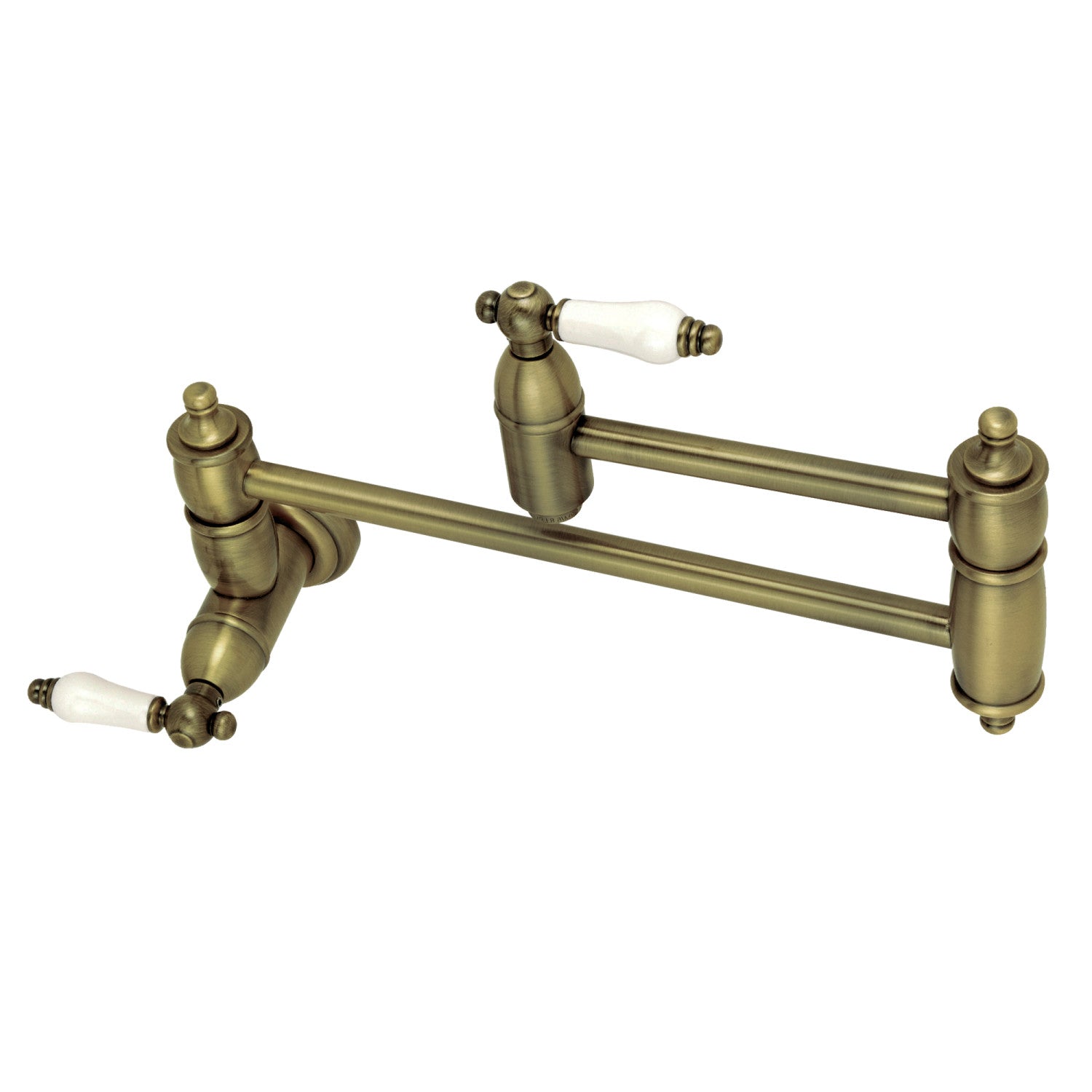 Kingston Heirloom KS3103PL - Restoration Two-Handle 1-Hole Wall Mount Pot Filler Faucet, Antique Brass