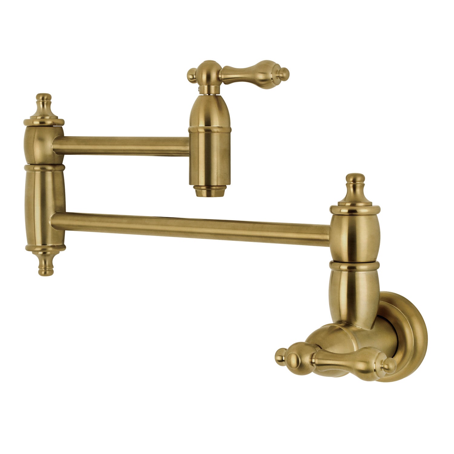 Kingston Heirloom KS3107AL - Restoration Two-Handle 1-Hole Wall Mount Pot Filler Faucet, Brushed Brass