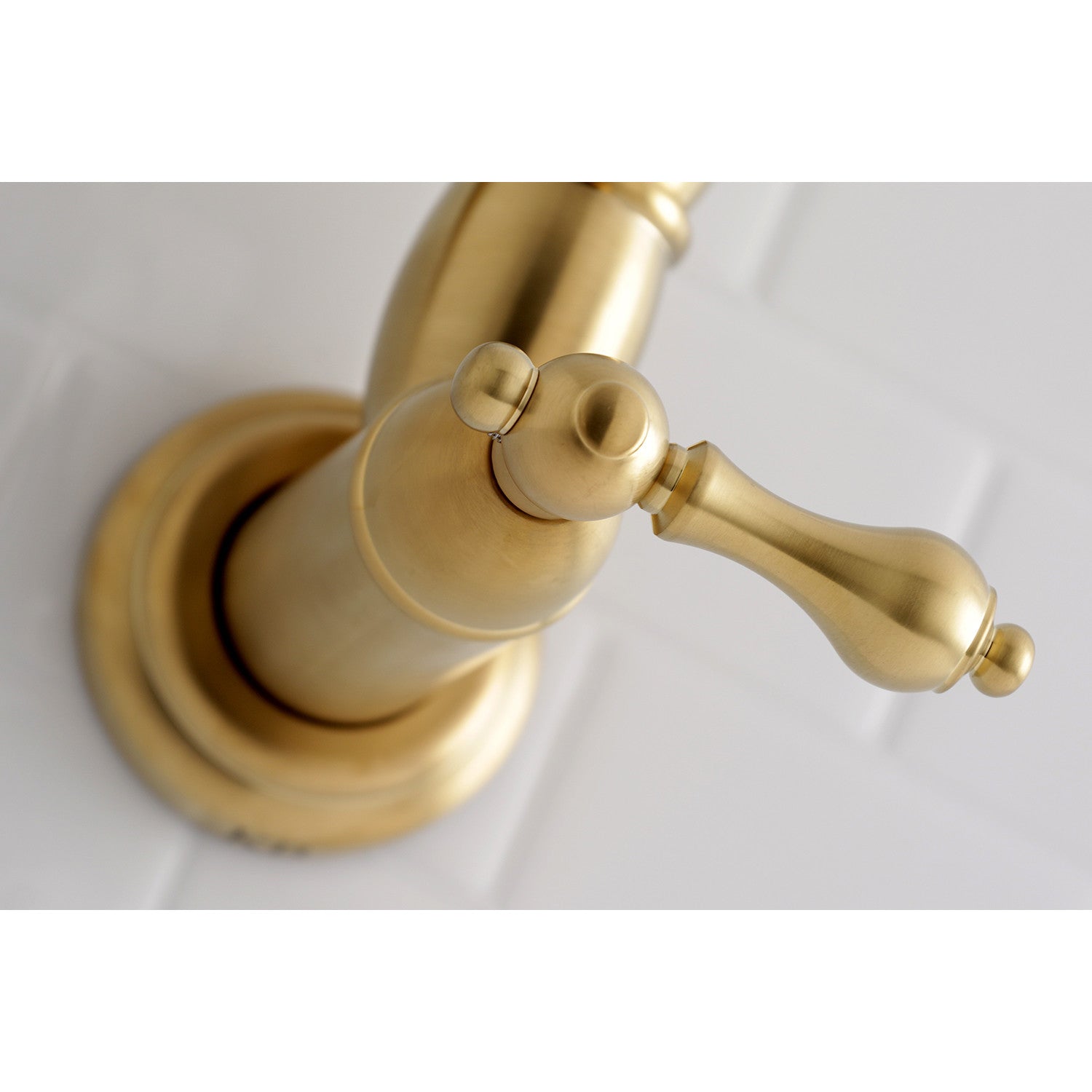 Kingston Heirloom KS3107AL - Restoration Two-Handle 1-Hole Wall Mount Pot Filler Faucet, Brushed Brass — thumbnail 3