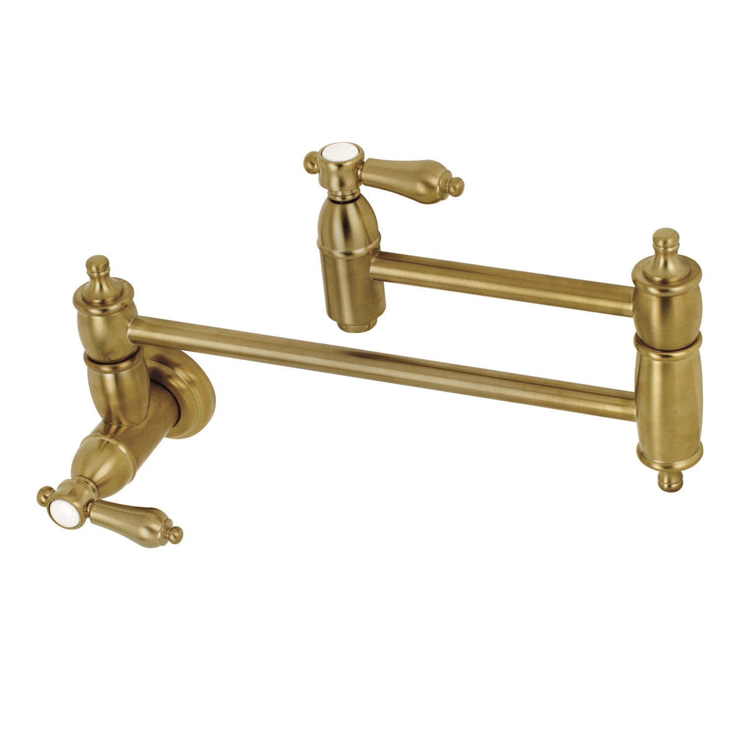Kingston Heirloom KS3107BAL - Heirloom Two-Handle 1-Hole Wall Mount Pot Filler Faucet, Brushed Brass