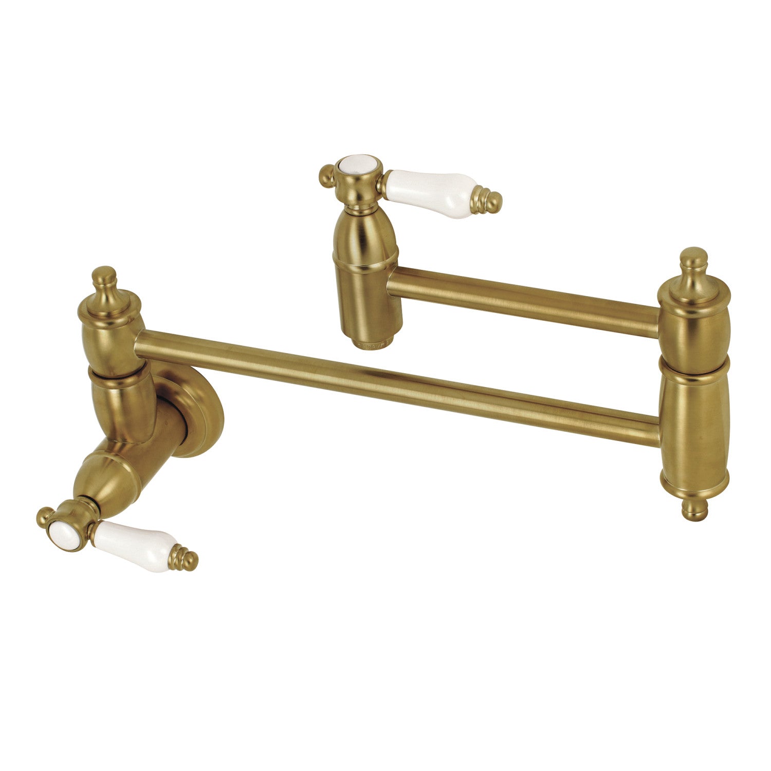 Kingston Heirloom KS3107BPL - Bel-Air Two-Handle 1-Hole Wall Mount Pot Filler Faucet, Brushed Brass