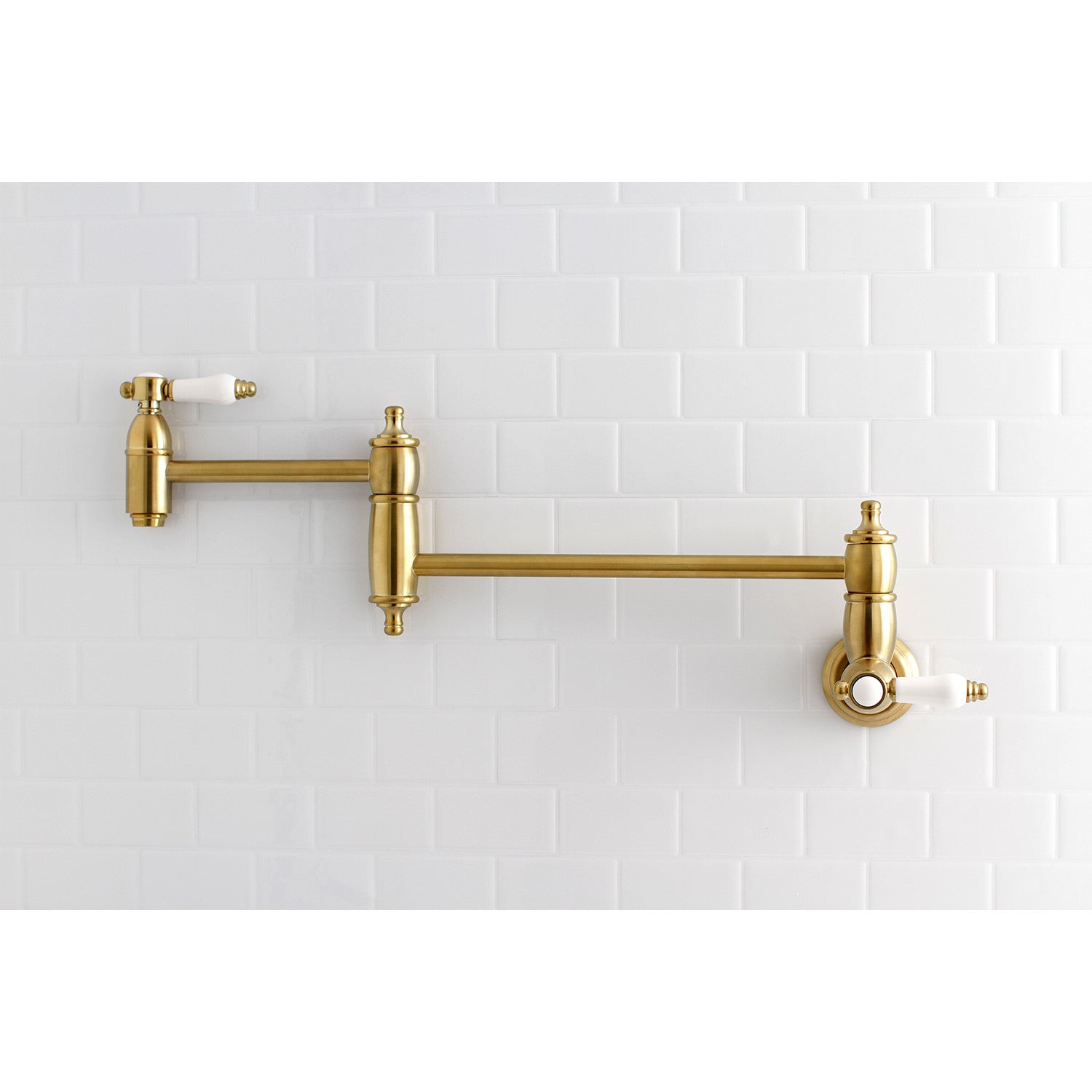 Kingston Heirloom KS3107BPL - Bel-Air Two-Handle 1-Hole Wall Mount Pot Filler Faucet, Brushed Brass — thumbnail 2