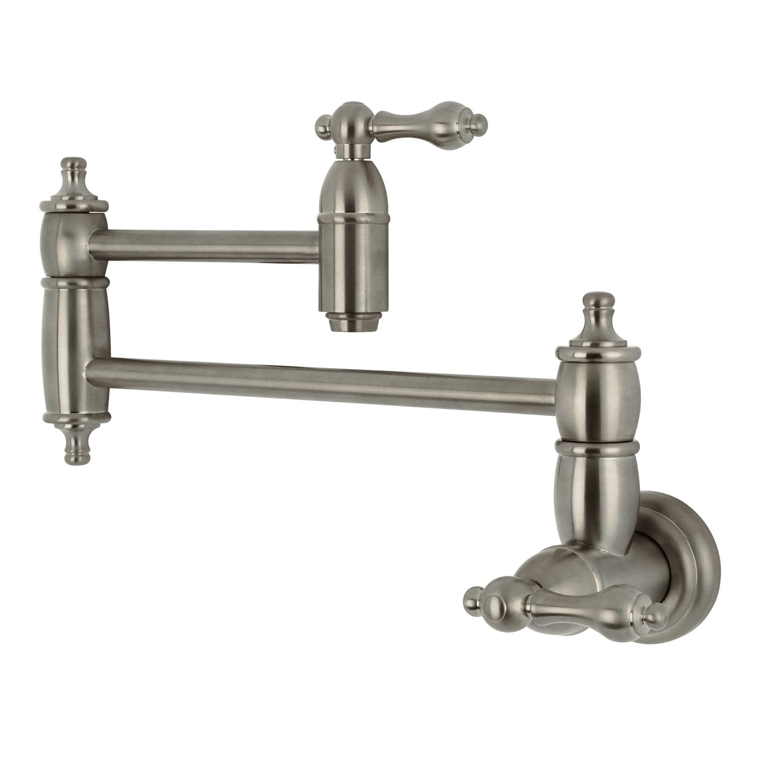 Kingston Heirloom KS3108AL - Restoration Two-Handle 1-Hole Wall Mount Pot Filler Faucet, Brushed Nickel