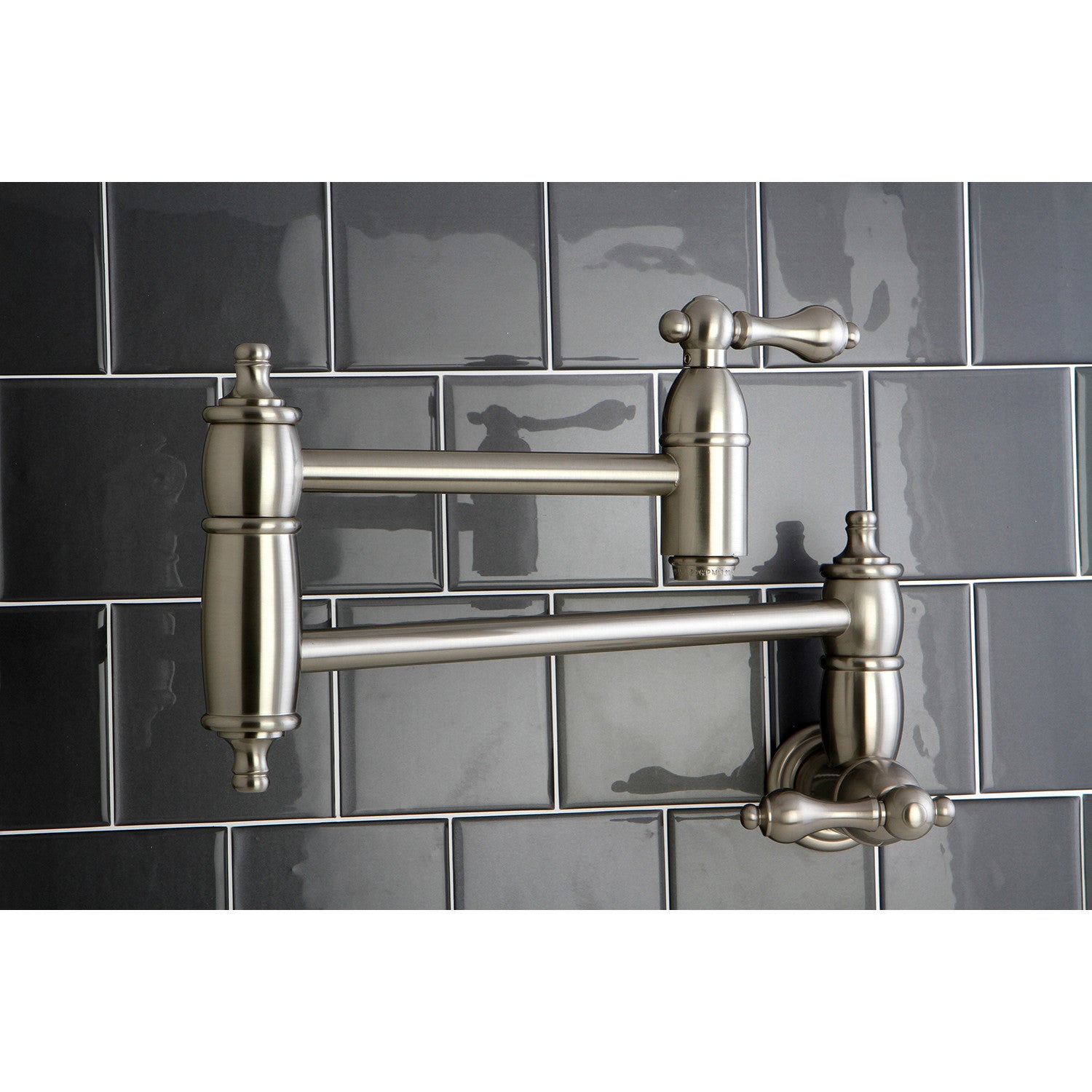 Kingston Heirloom KS3108AL - Restoration Two-Handle 1-Hole Wall Mount Pot Filler Faucet, Brushed Nickel — thumbnail 2