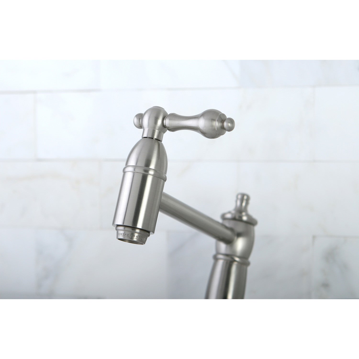 Kingston Heirloom KS3108AL - Restoration Two-Handle 1-Hole Wall Mount Pot Filler Faucet, Brushed Nickel — thumbnail 3